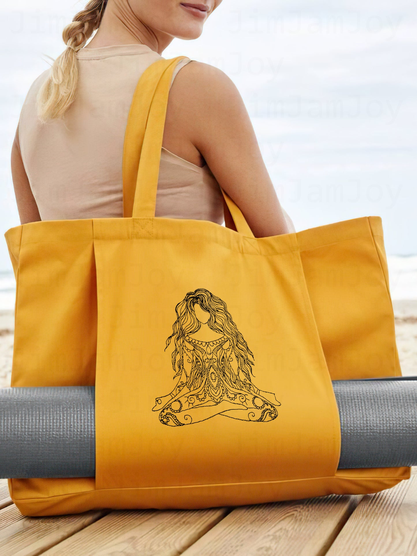 Personalised Organic Yoga Tote Bag with Yoga Poses - Embroidery