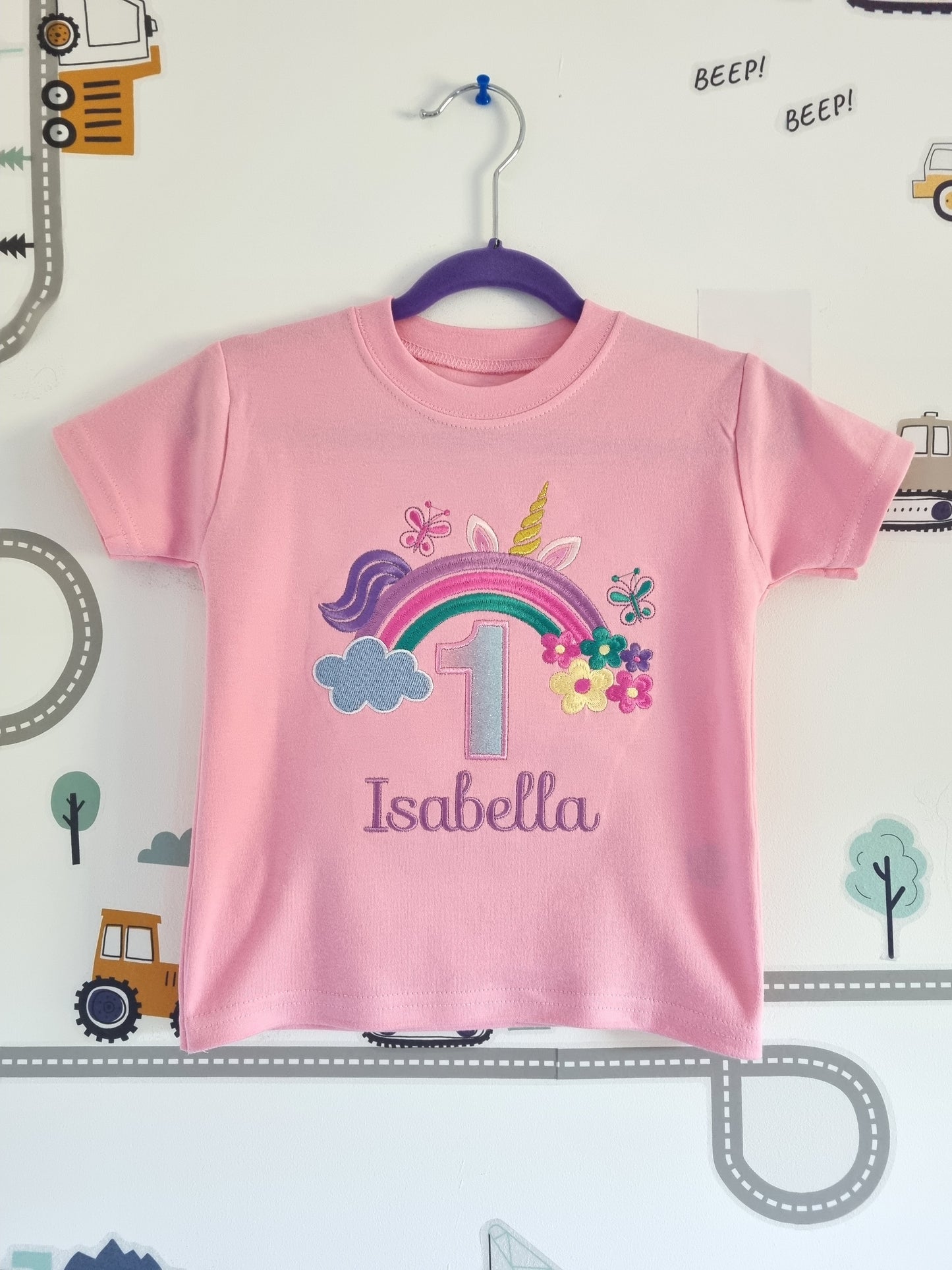 Children Personalised Birthday Tshirt Peek a Boo Unicorn - Embroidery