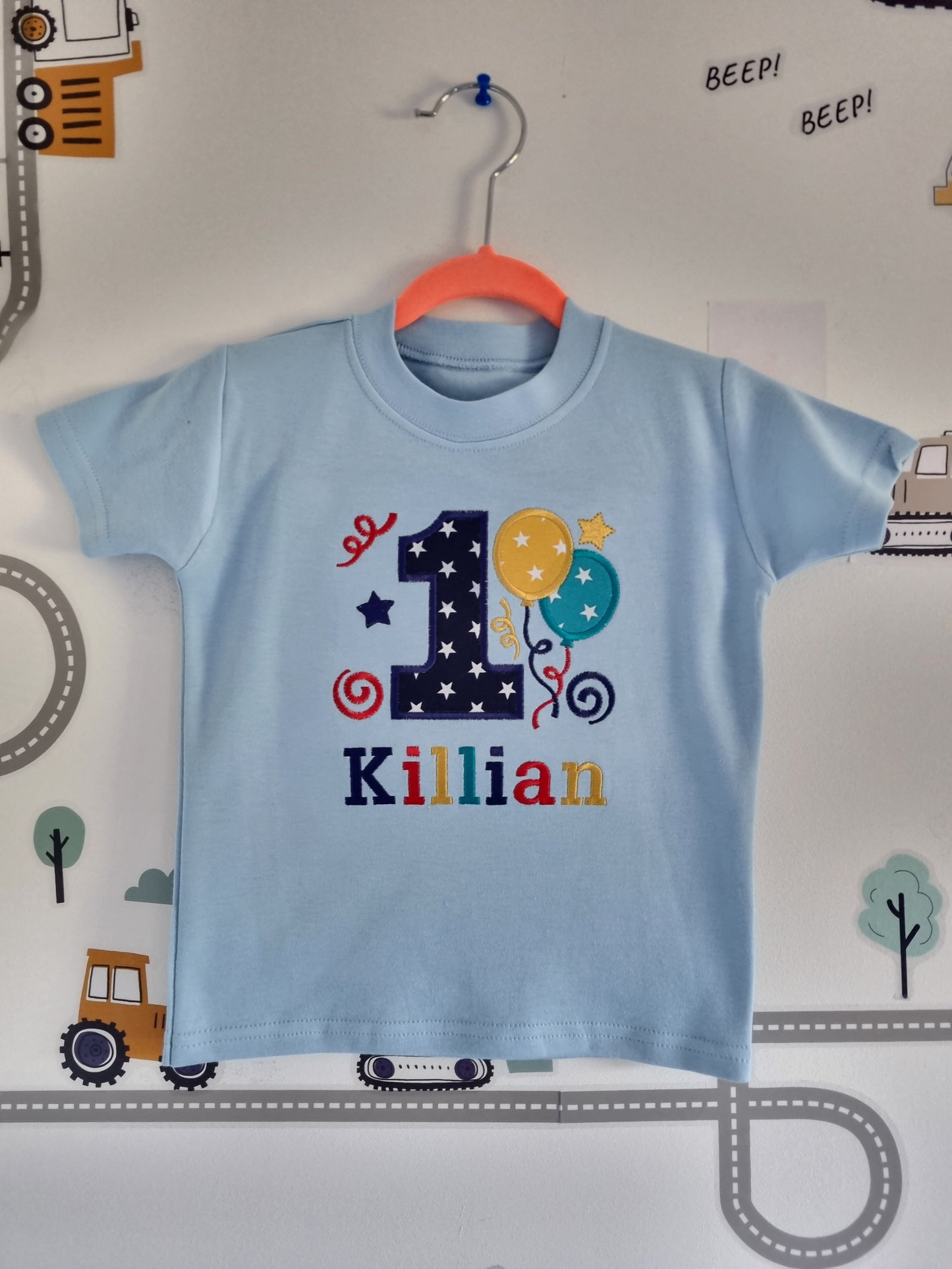 Personalised Birthday Tshirt Boy Balloon Party - Embroidery