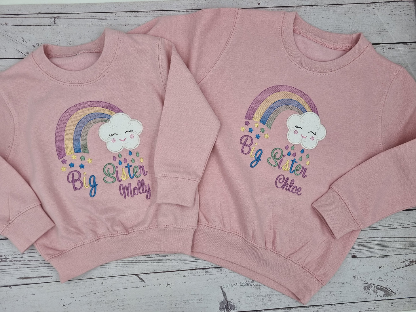 Big Sister Sweatshirt with a colorful Rainbow and Smiley Cloud - Embroidery