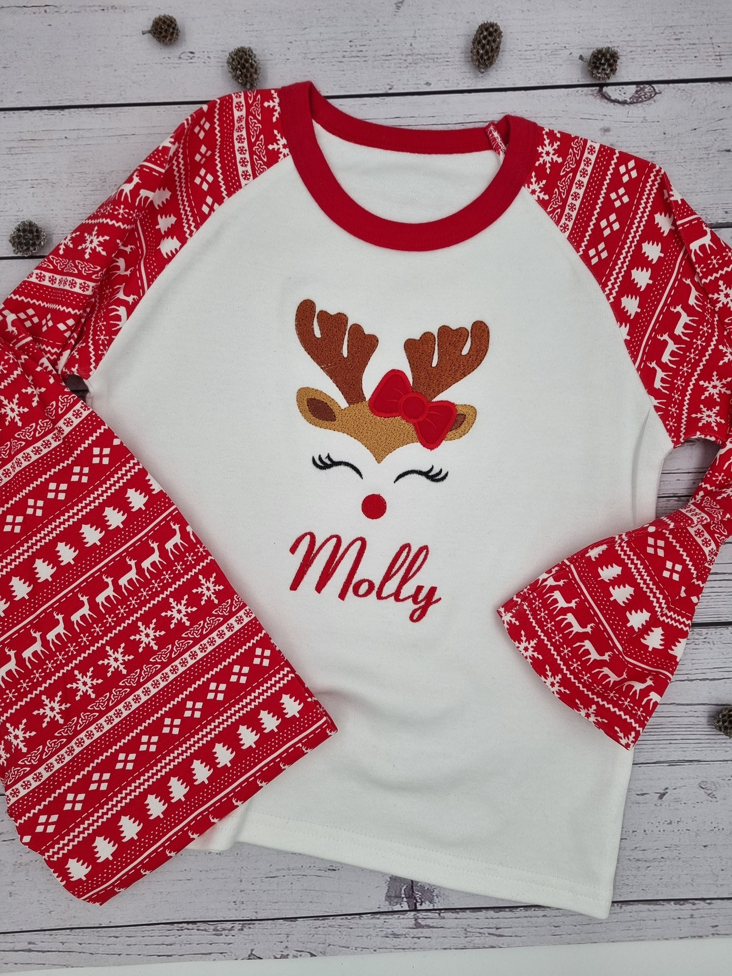 Personalised Christmas PJ's with cute reindeer for girls (Boy version available)