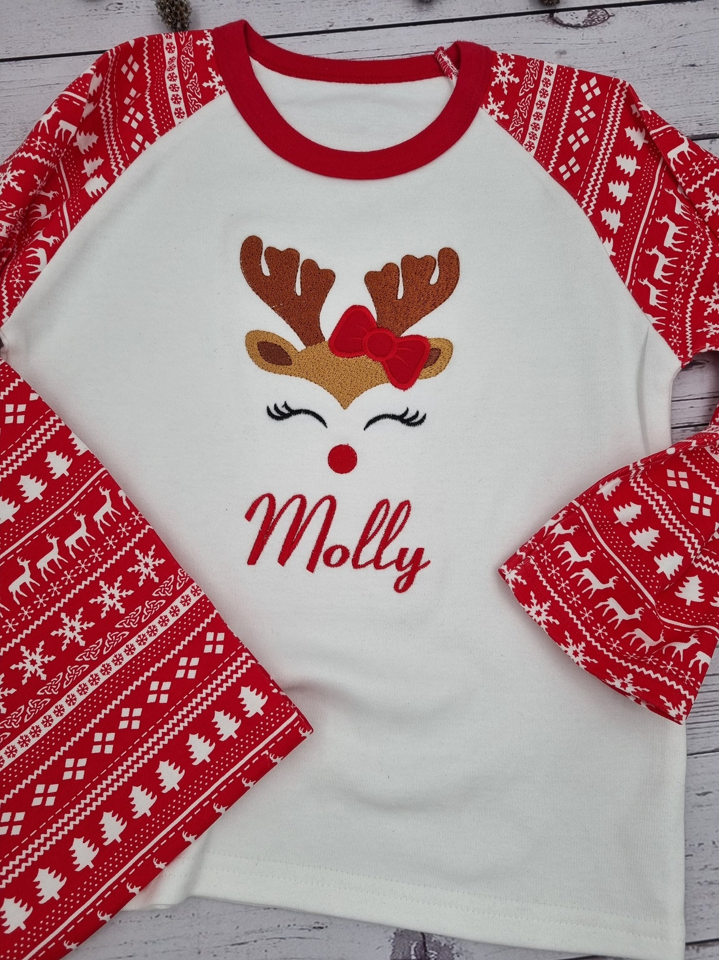 Personalised Christmas PJ's with cute reindeer for girls (Boy version available)