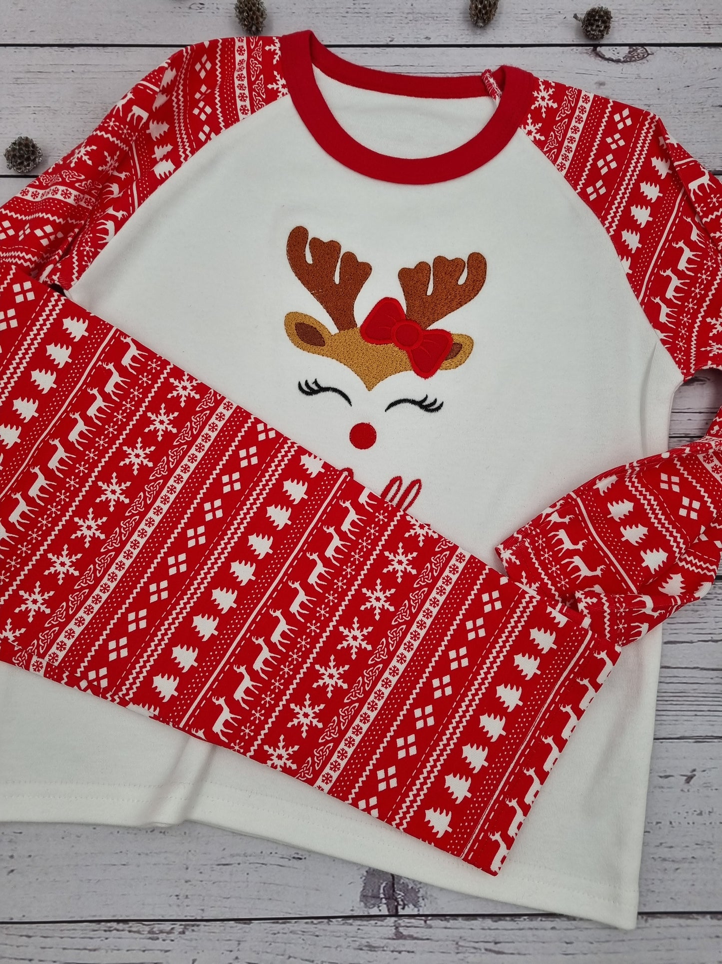 Personalised Christmas PJ's with cute reindeer for girls (Boy version available)