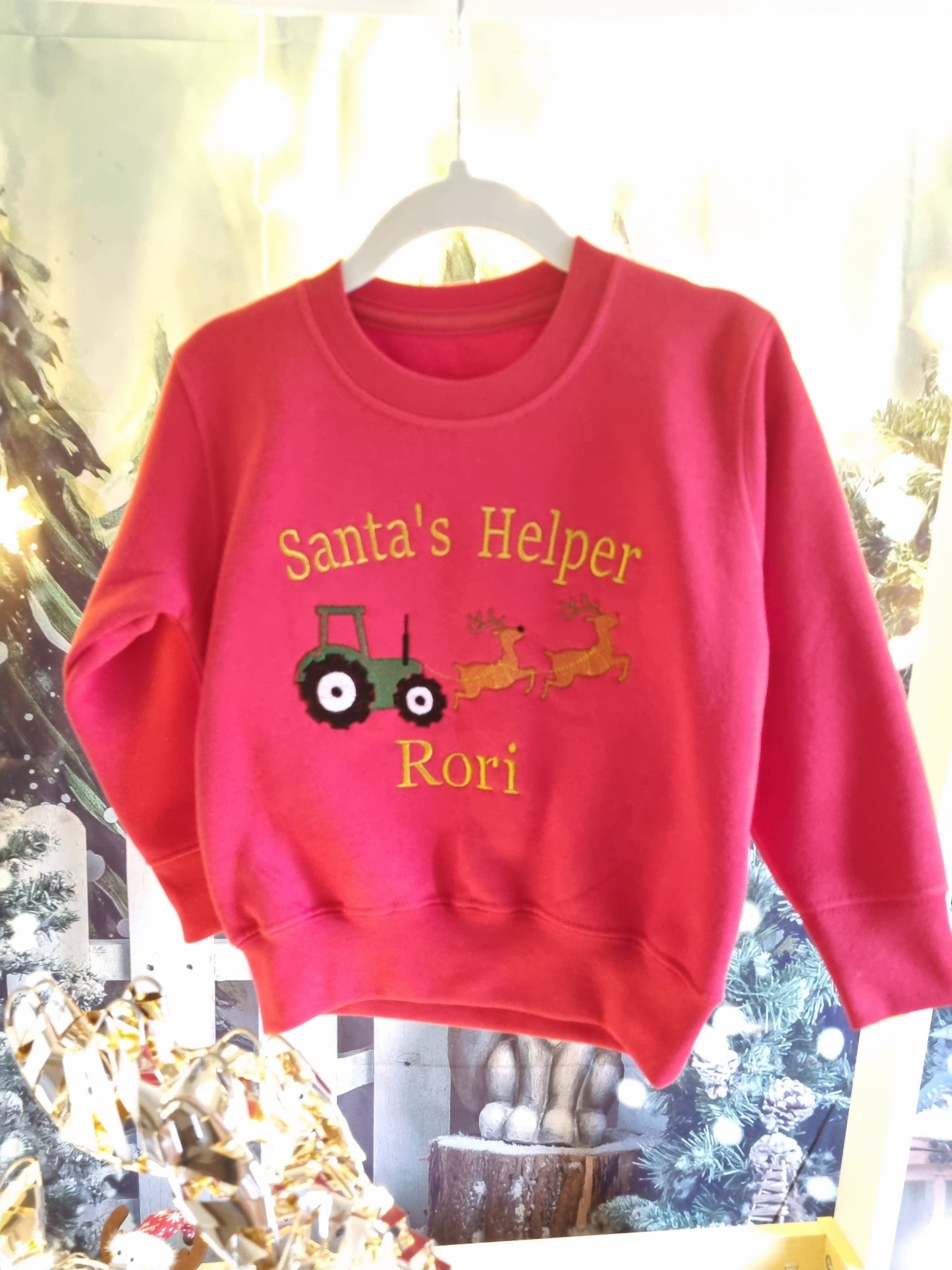 PRE ORDER -Children's Christmas Sweatshirt | Personalised | Christmas Jumper Tractor| Embroidered