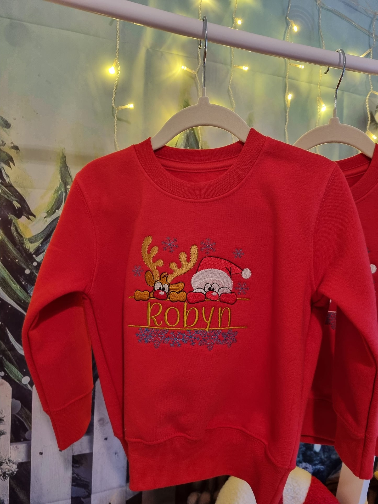 PRE order -Children's Christmas Sweatshirt | Personalised | Christmas Jumper | Santa and Rudolph | Xmas Jumper | Embroidered