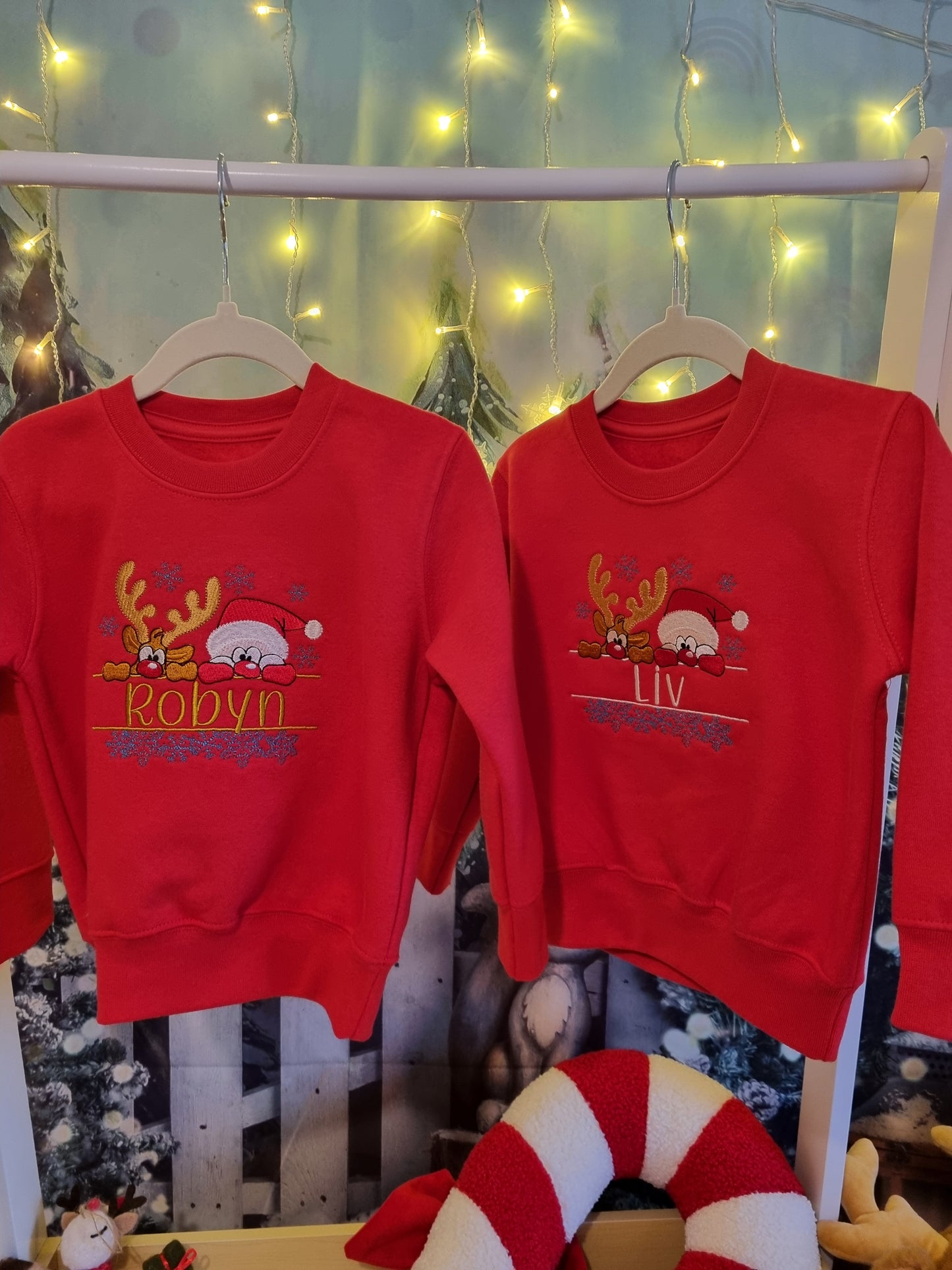 PRE order -Children's Christmas Sweatshirt | Personalised | Christmas Jumper | Santa and Rudolph | Xmas Jumper | Embroidered