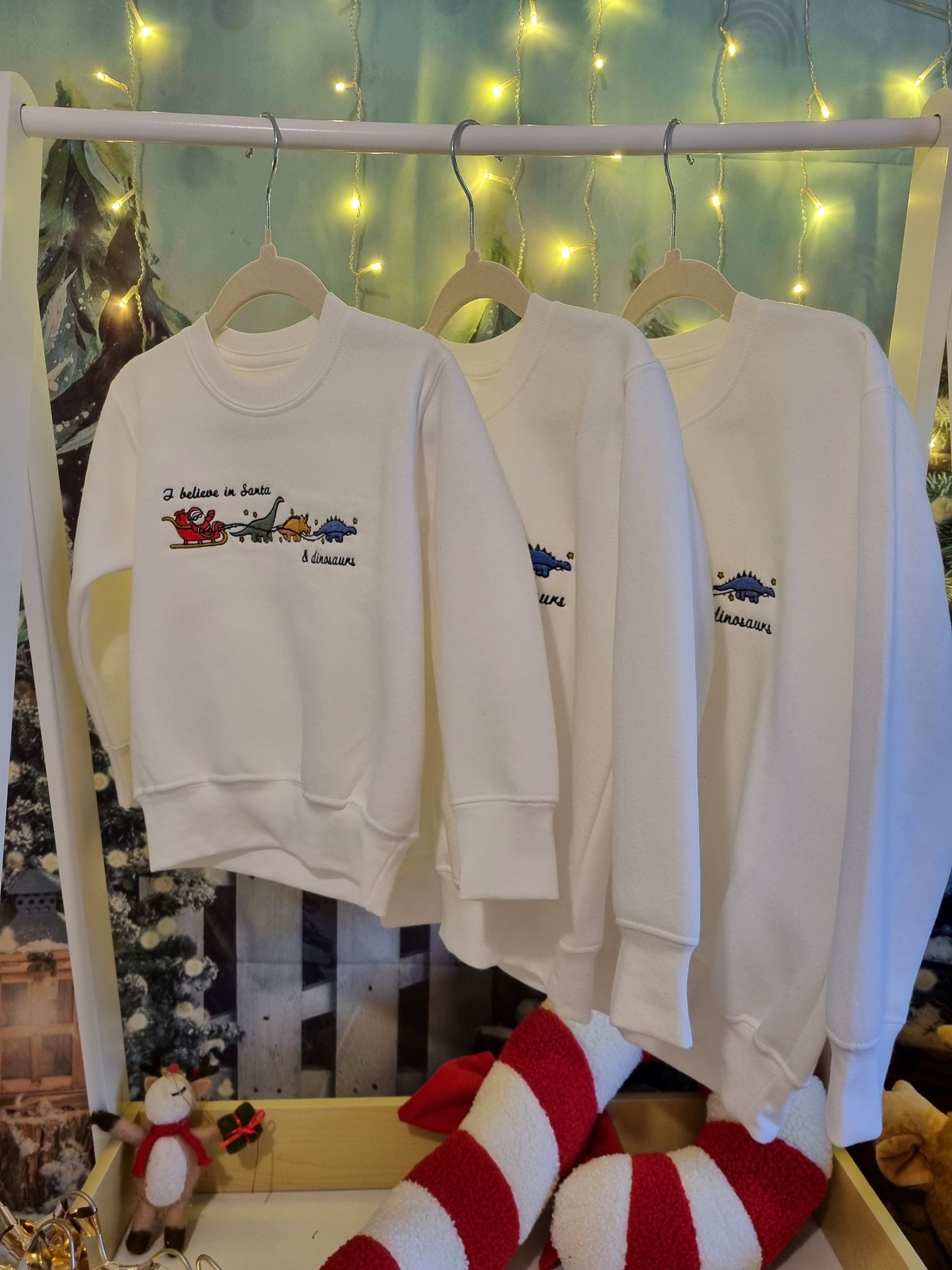 PRE-ORDER -Christmas Children sweatshirt I believe in Santa and Dinosaurs