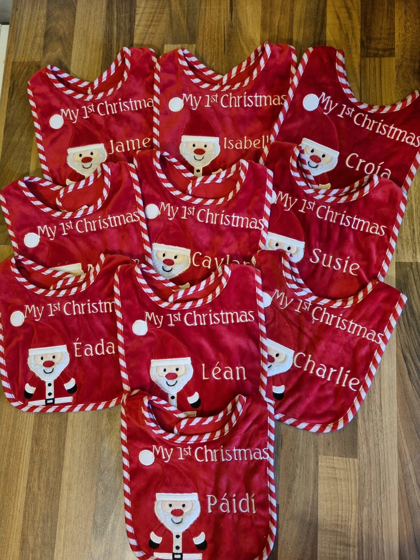 PRE ORDER -Personalised Santa Bib - My 1st Christmas Personalised with a Name - Embroidered