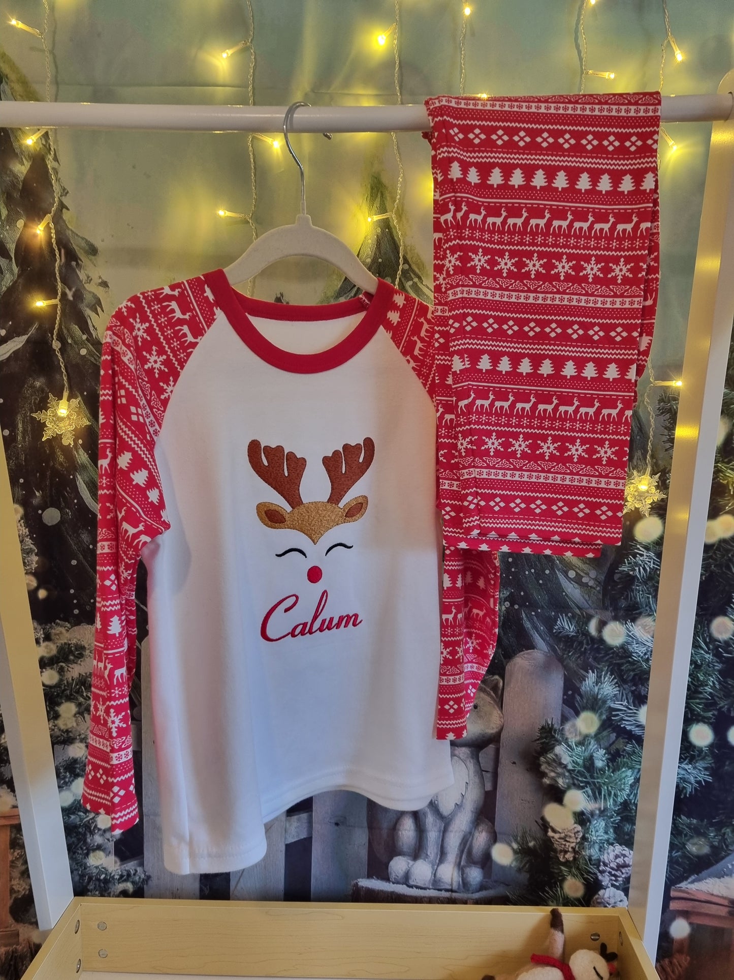 PRE ORDER - Personalised Christmas PJ's with cute reindeer for girls (girl version available)