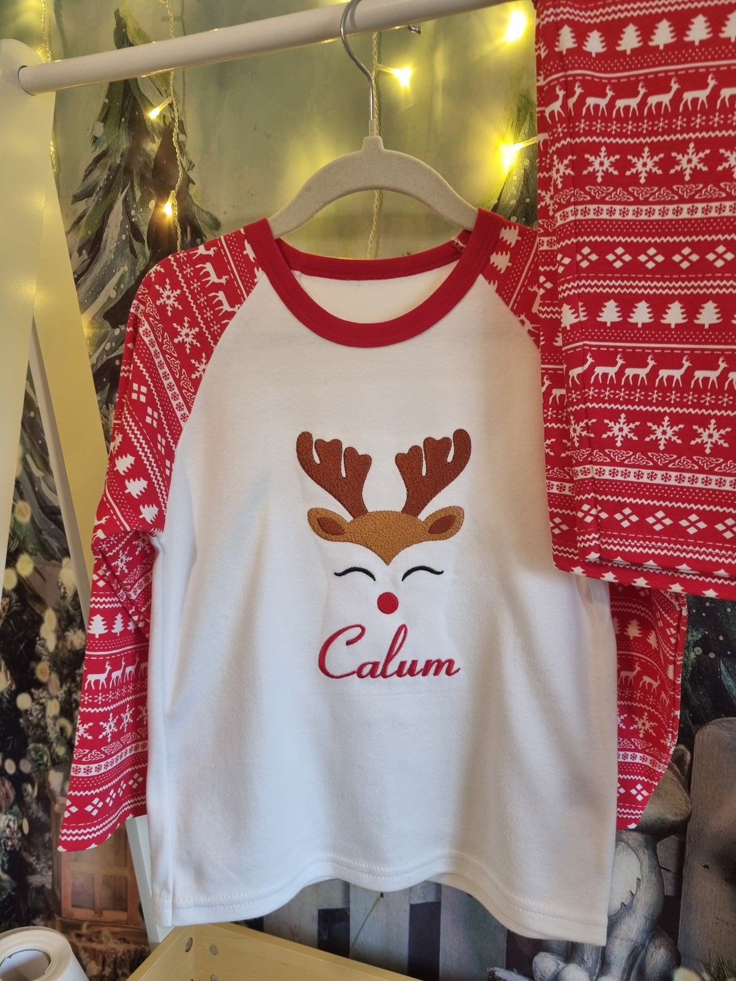 PRE ORDER - Personalised Christmas PJ's with cute reindeer for girls (girl version available)