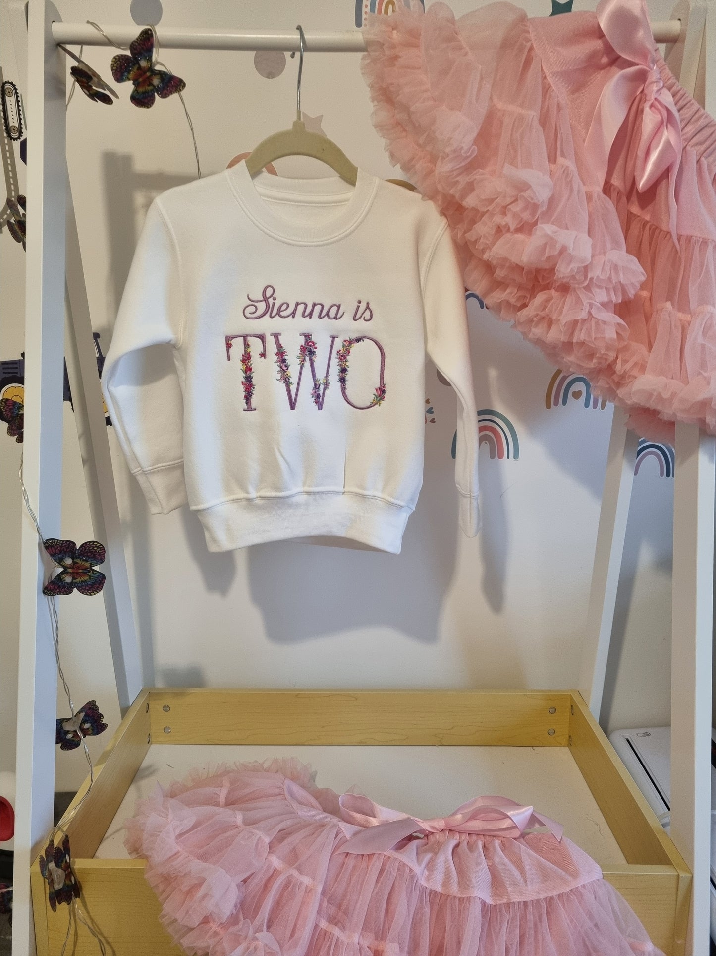 Children Personalised 2nd Birthday Sweatshirt with Monogram Floral Font- Embroidery