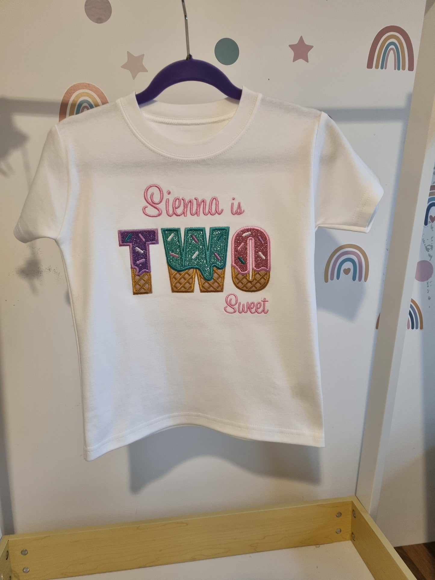 Personalised Children Ice Cream 2nd Birthday Shirt - Embroidery