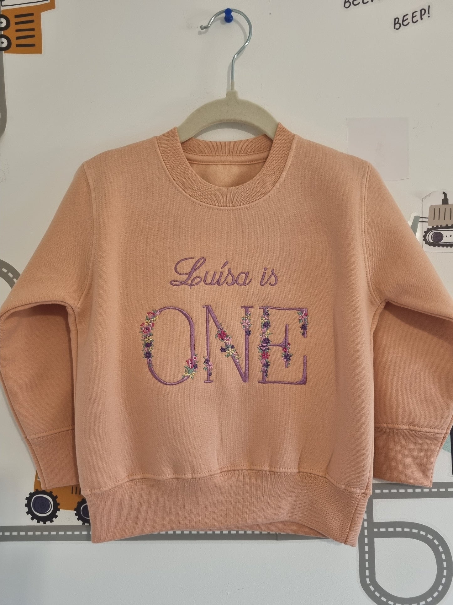 Children Personalised 1st Birthday Sweatshirt with Monogram Floral Font- Embroidery