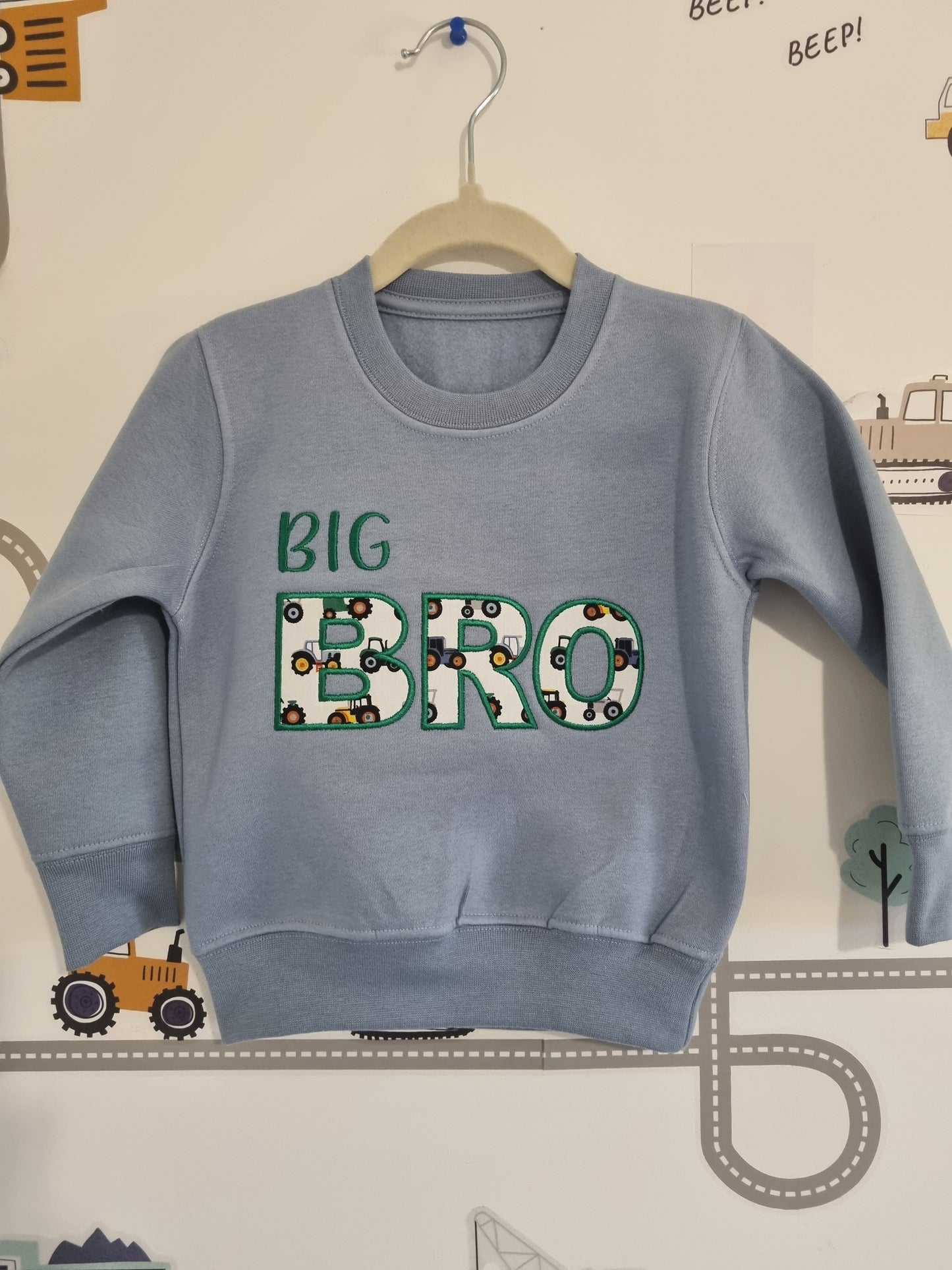 Children's Big Brother Sweatshirt with Tractor fabric | Embroidery