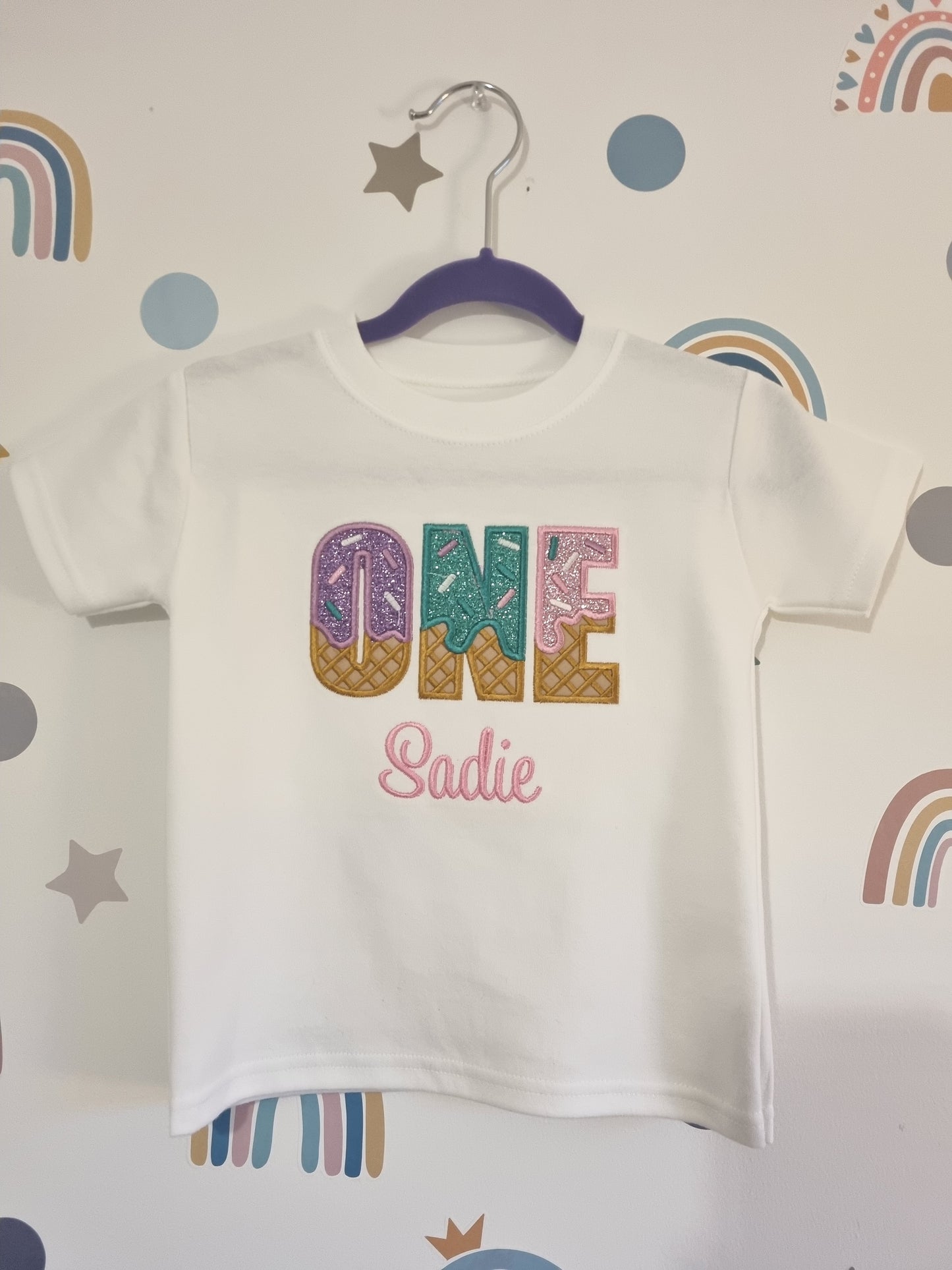 Personalised Children Ice Cream Birthday Shirt - Embroidery