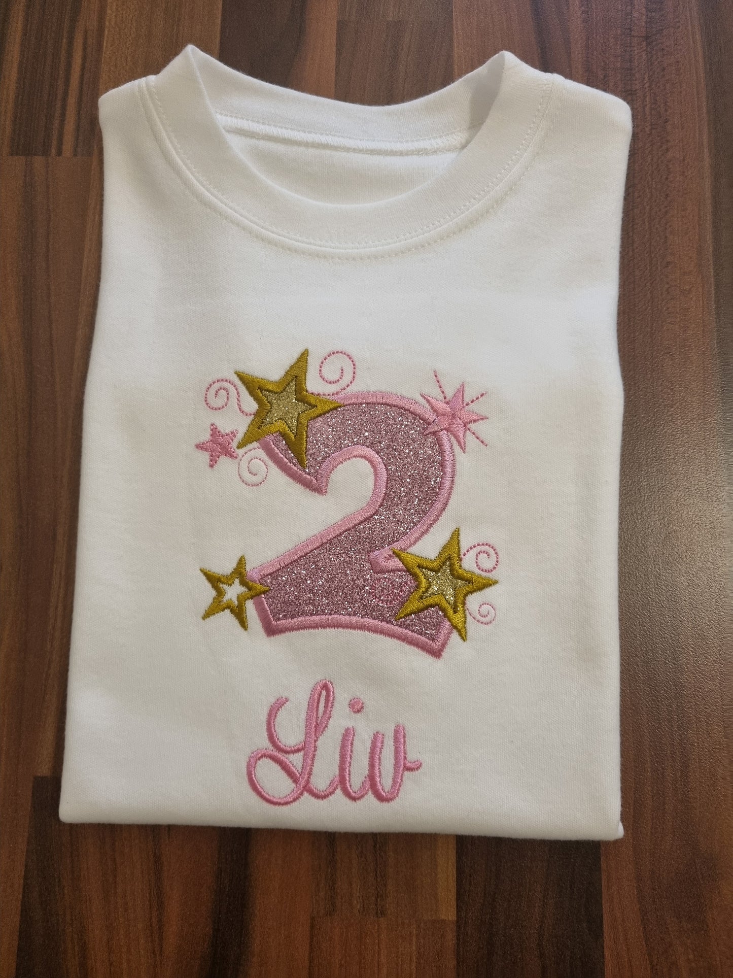 Children Personalised Birthday Tshirt with Stars - Embroidery