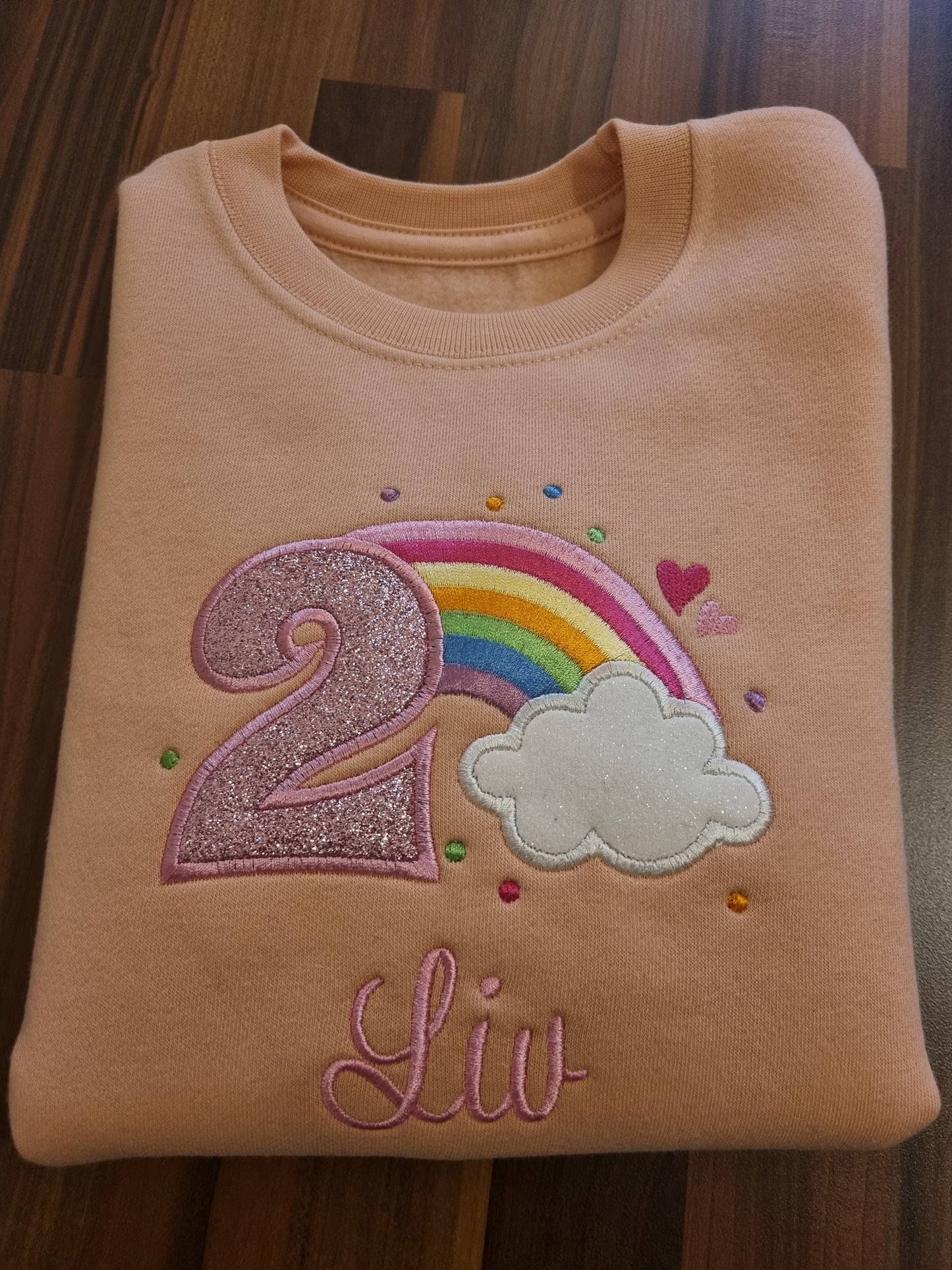 Children Personalised Birthday Sweatshirt with Rainbow and Cloud - Embroidery