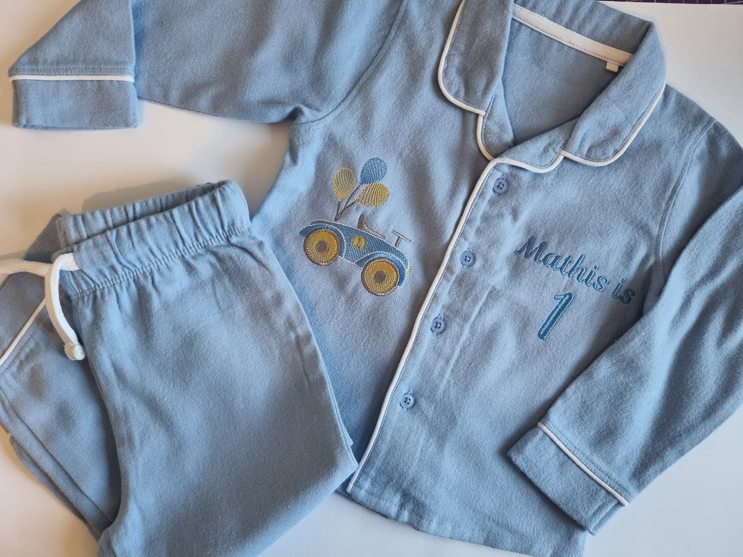 Personnalised - Long Sleeve Pyjama Set in Blue - Embroidery