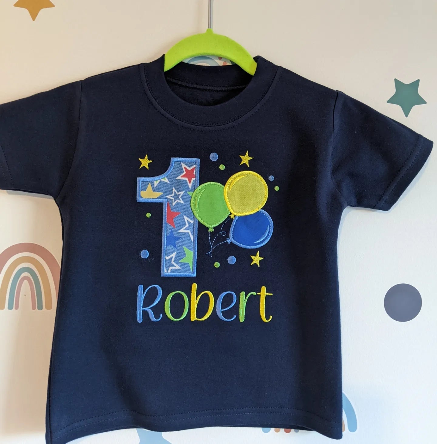 Children Personalised Birthday Tshirt with Balloons- Embroidery