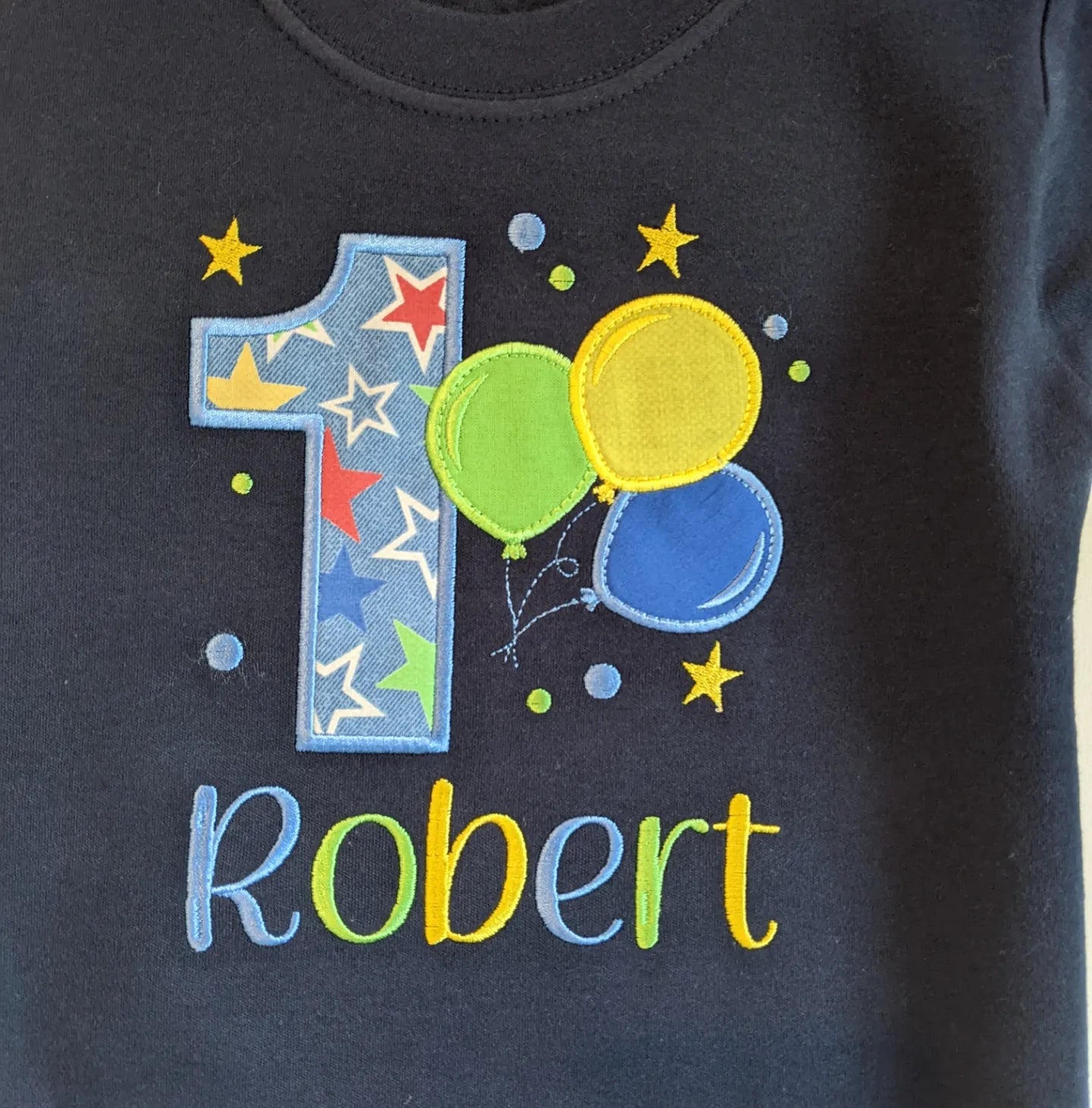 Children Personalised Birthday Tshirt with Balloons- Embroidery