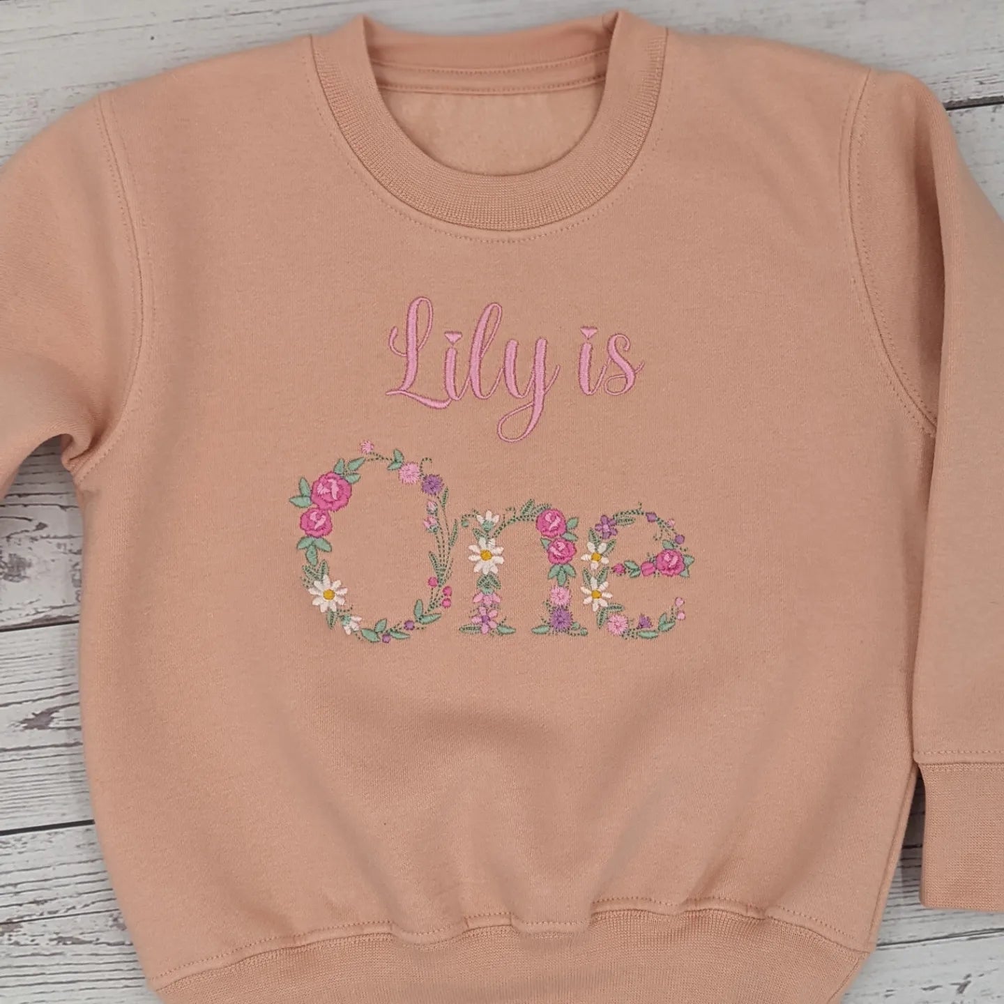 Children Personalised Birthday Sweatshirt with Monogram Floral Font- Embroidery - All AGE