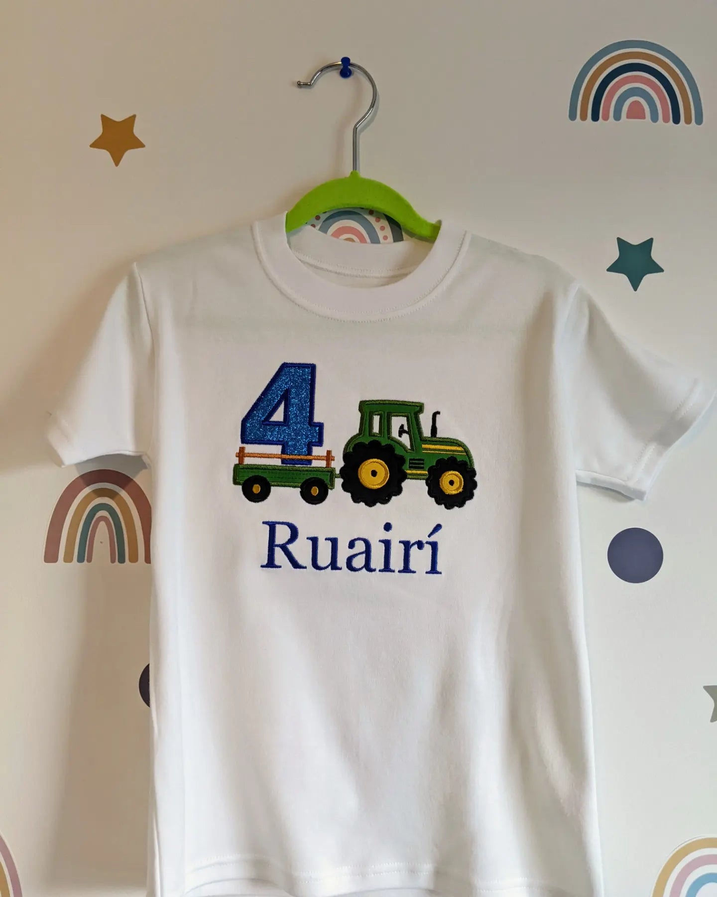 Children Personalised Birthday Tshirt with Tractor and Trailer - Embroidery
