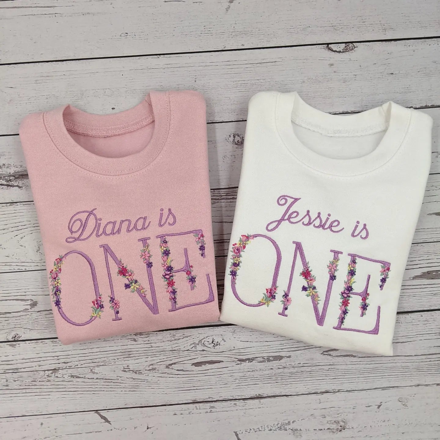 Children Personalised 1st Birthday Sweatshirt with Monogram Floral Font- Embroidery