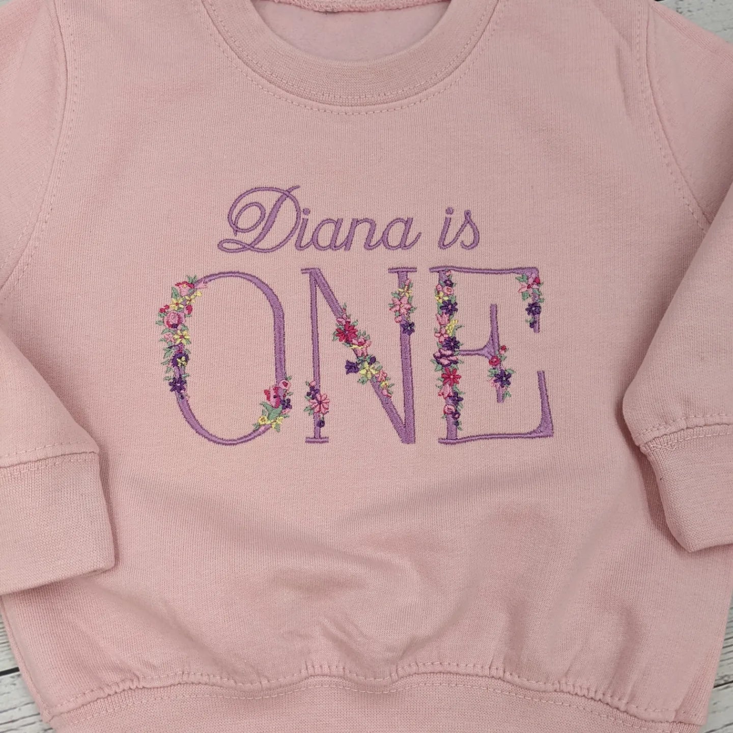 Children Personalised 1st Birthday Sweatshirt with Monogram Floral Font- Embroidery