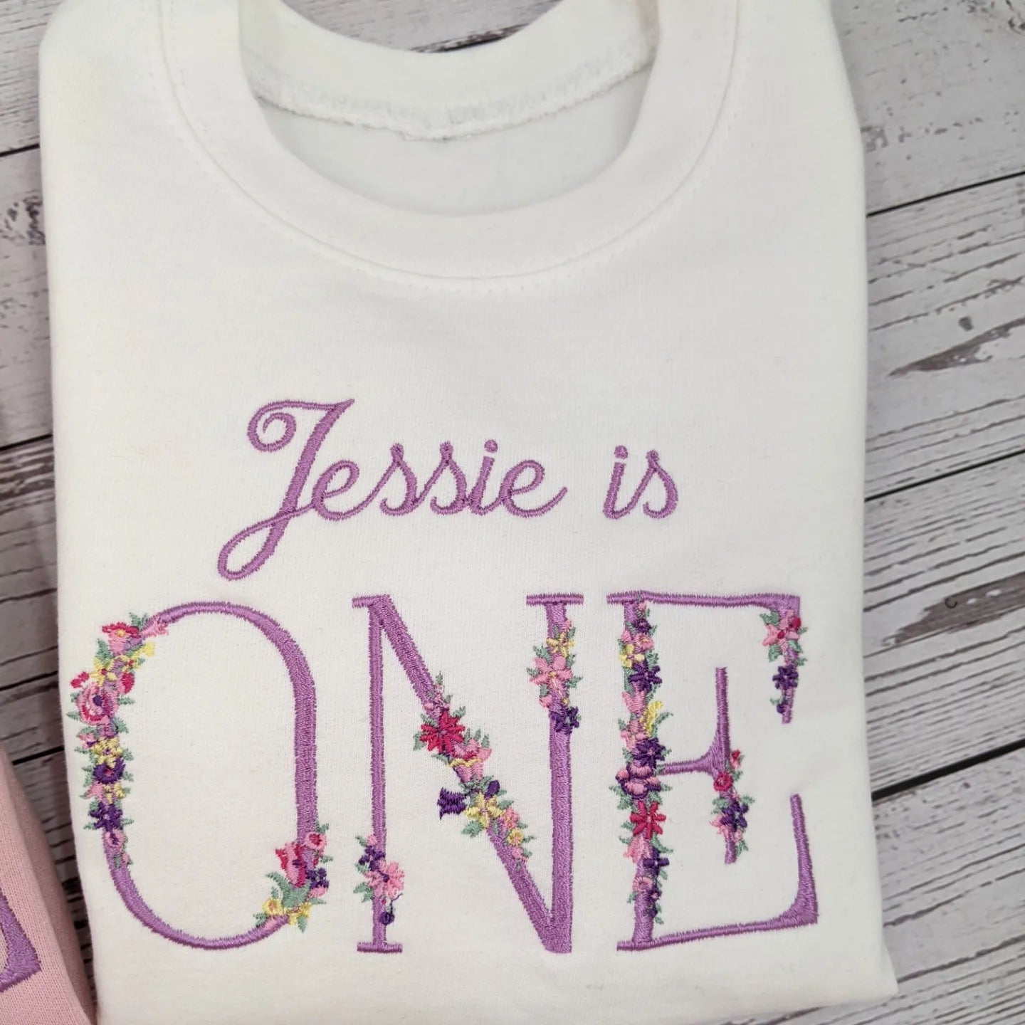 Children Personalised 1st Birthday Sweatshirt with Monogram Floral Font- Embroidery