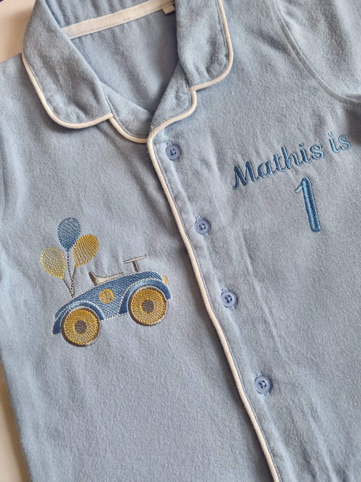 Personnalised - Long Sleeve Pyjama Set in Blue - Embroidery