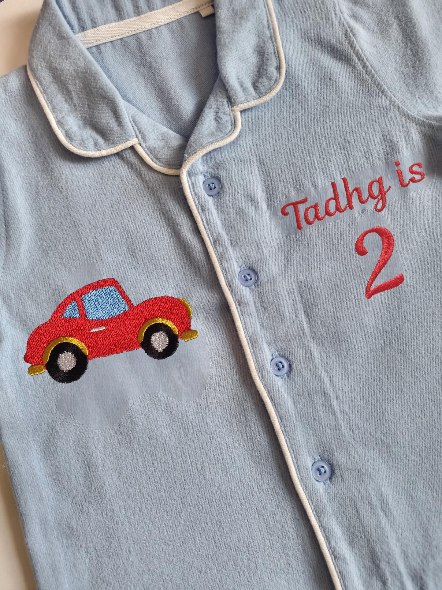 Personnalised - Long Sleeve Pyjama Set in Blue - Embroidery