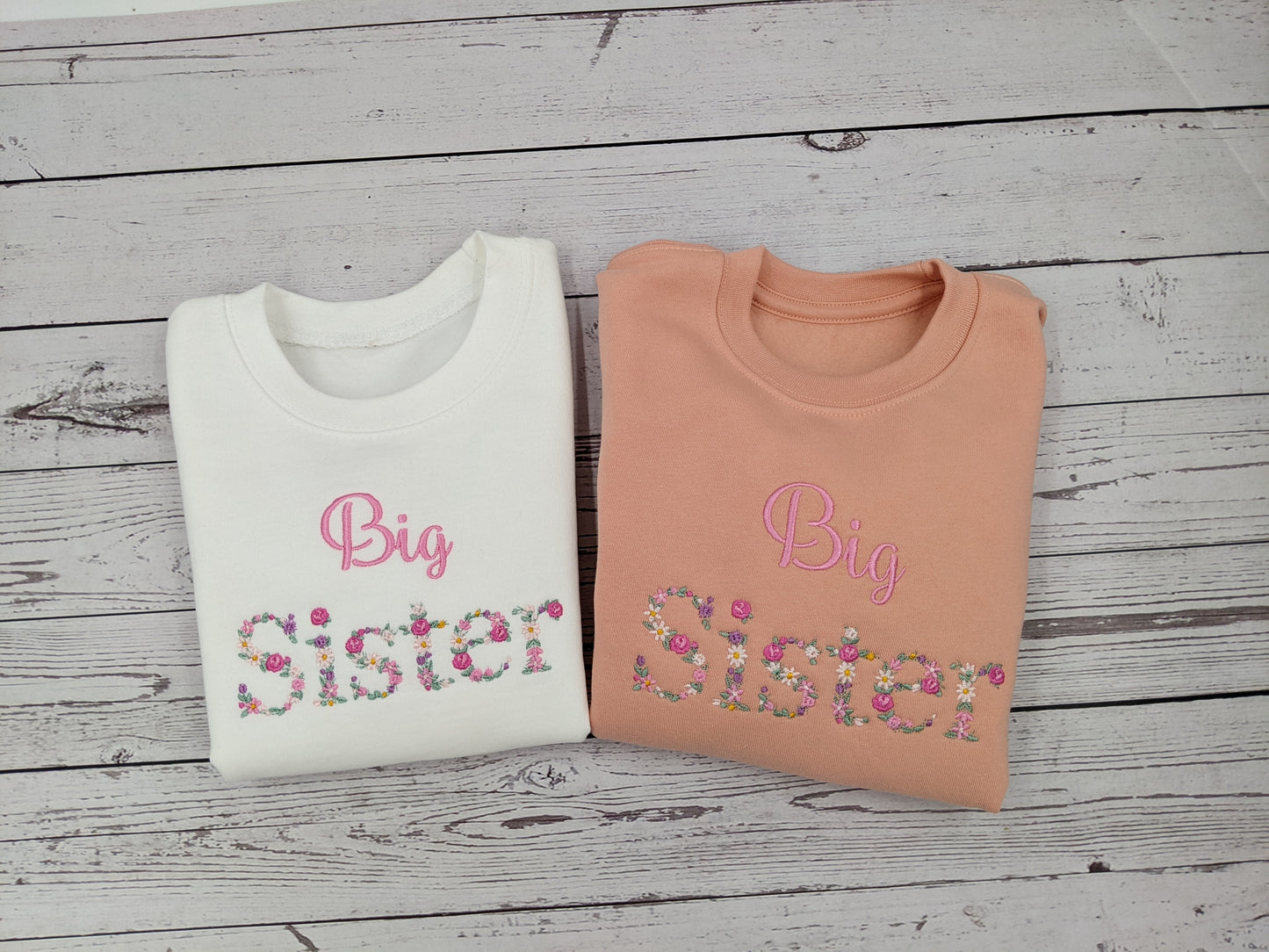Children's Big Sister Floral Sweatshirt | Big Sister Flower Monogram | Embroidery
