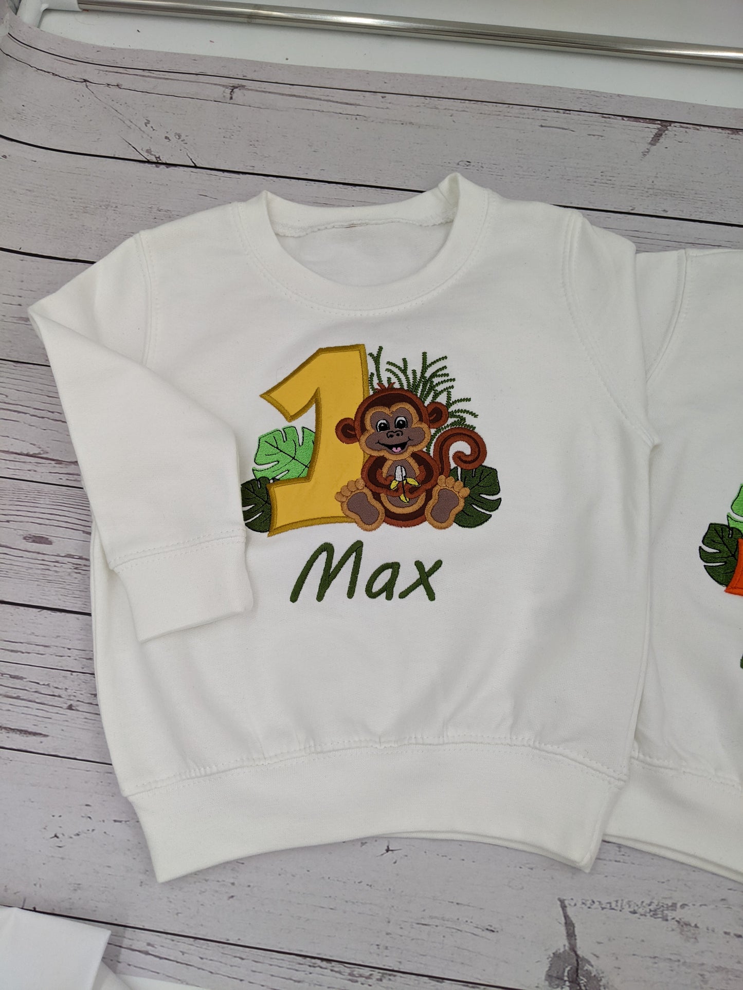 Children Personalised 1st Birthday Tshirt with Cheeky Monkey - Embroidery