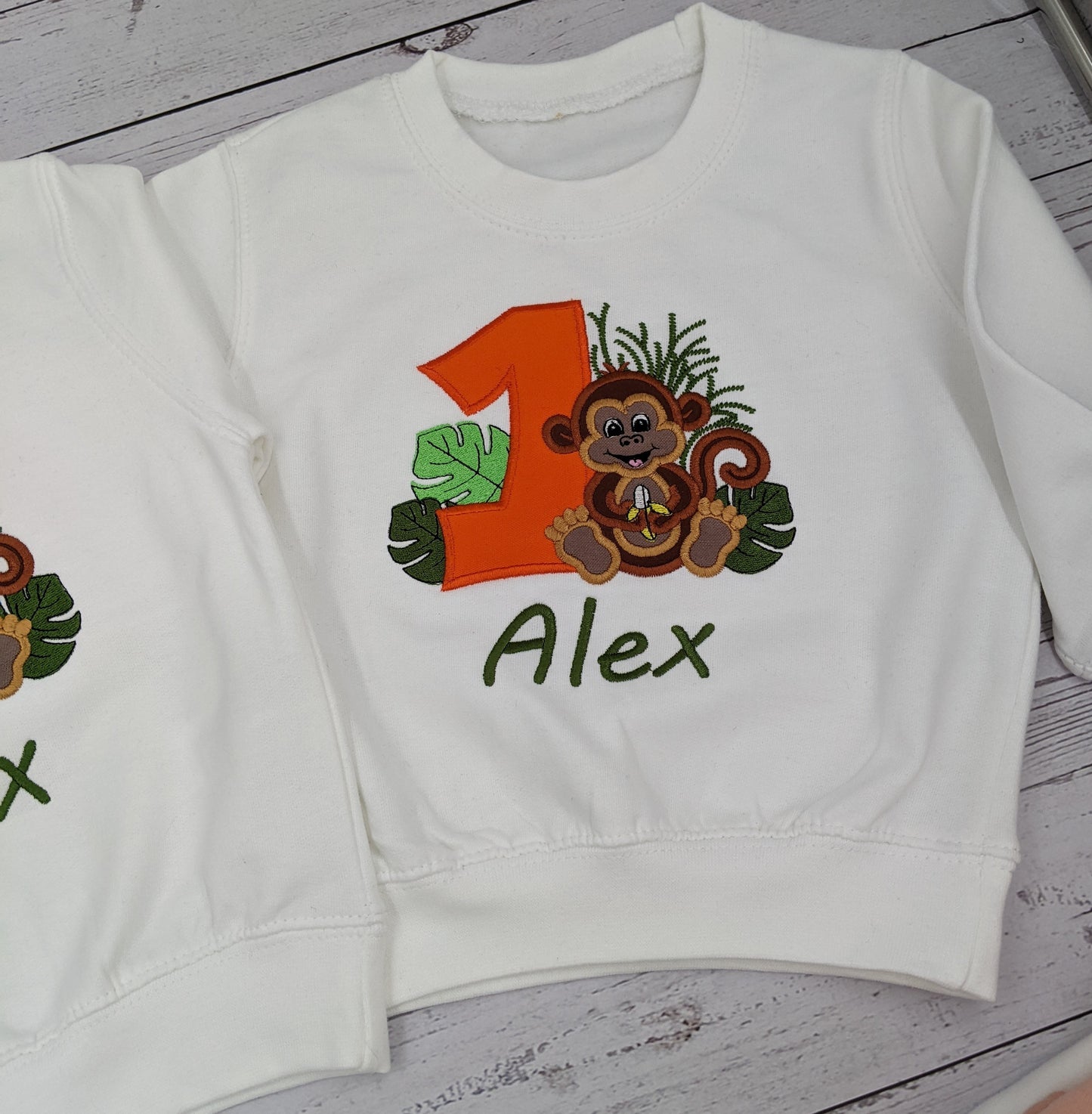 Children Personalised 1st Birthday Tshirt with Cheeky Monkey - Embroidery