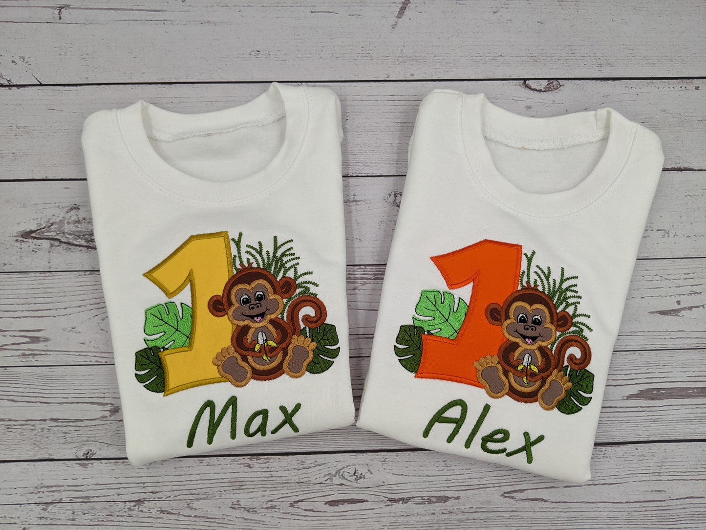Children Personalised 1st Birthday Tshirt with Cheeky Monkey - Embroidery