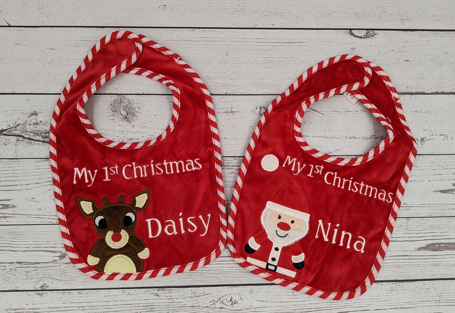PRE ORDER -Personalised Santa Bib - My 1st Christmas Personalised with a Name - Embroidered