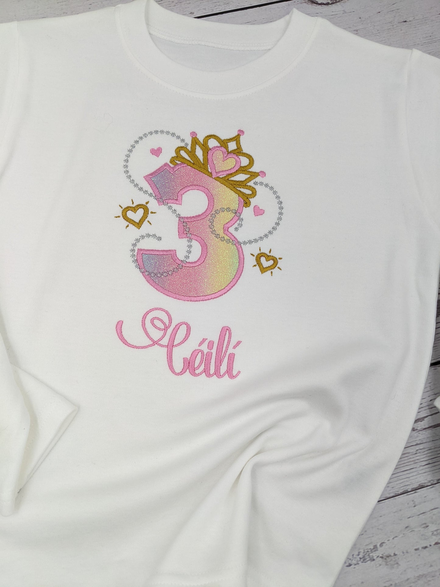 Children Personalised Princess Tiara Birthday Tshirt | Embroidery
