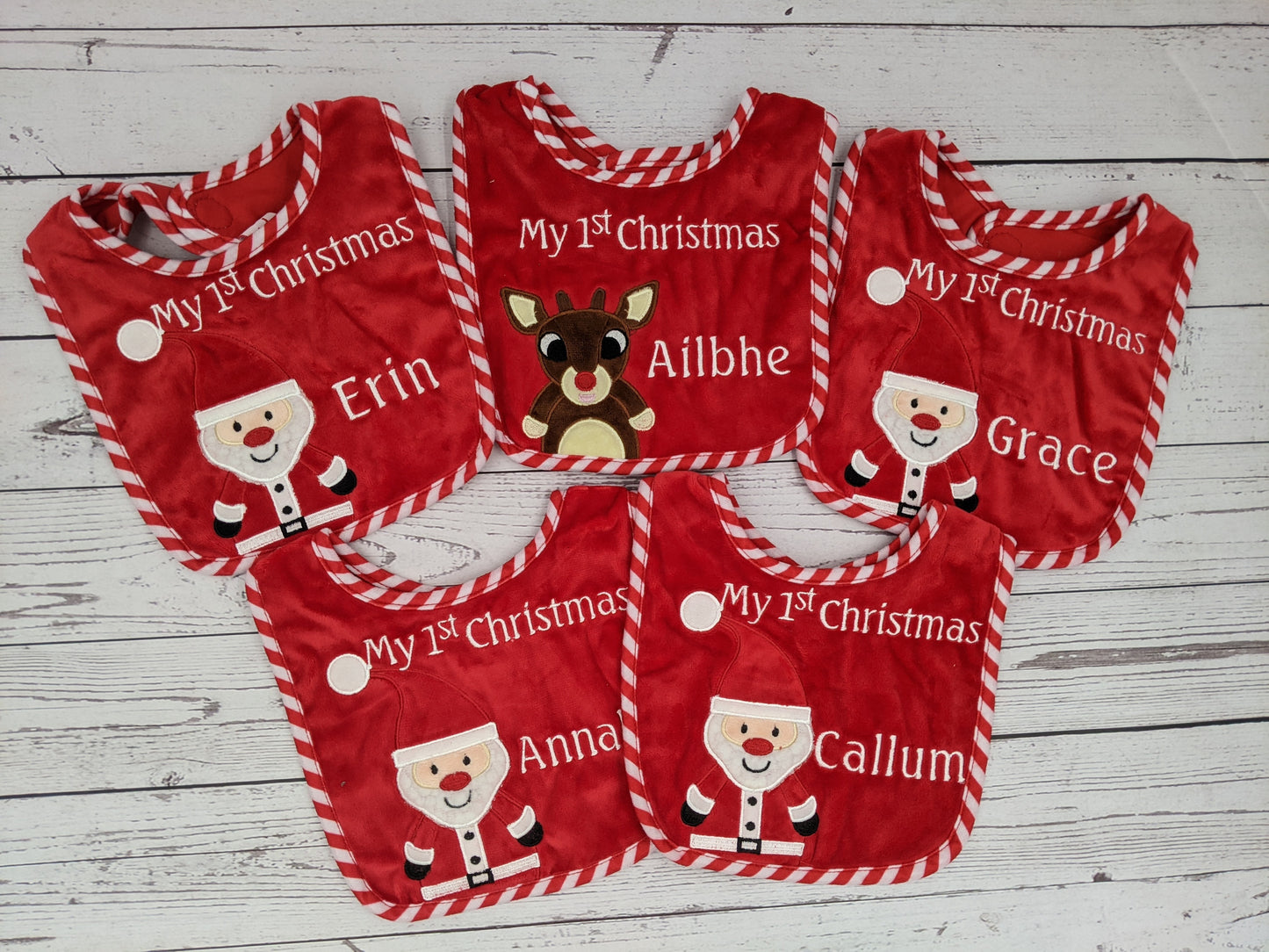 PRE ORDER -Personalised Santa Bib - My 1st Christmas Personalised with a Name - Embroidered