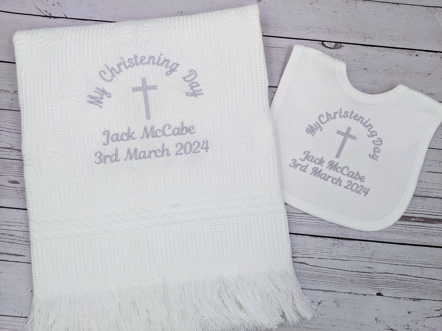 Personalised Christening Shawl Blanket | Embroidered