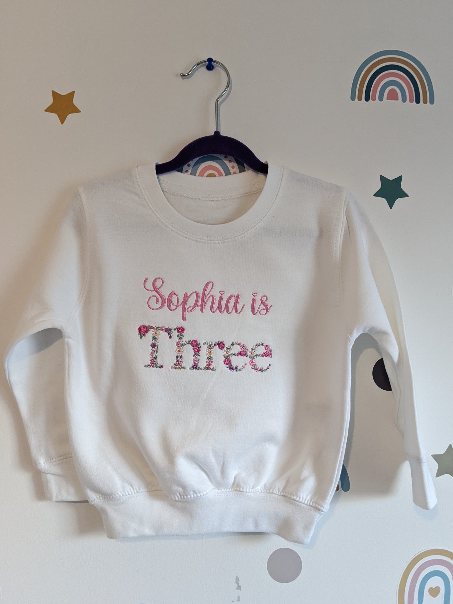 Children Personalised Birthday Sweatshirt with Monogram Floral Font- Embroidery - All AGE