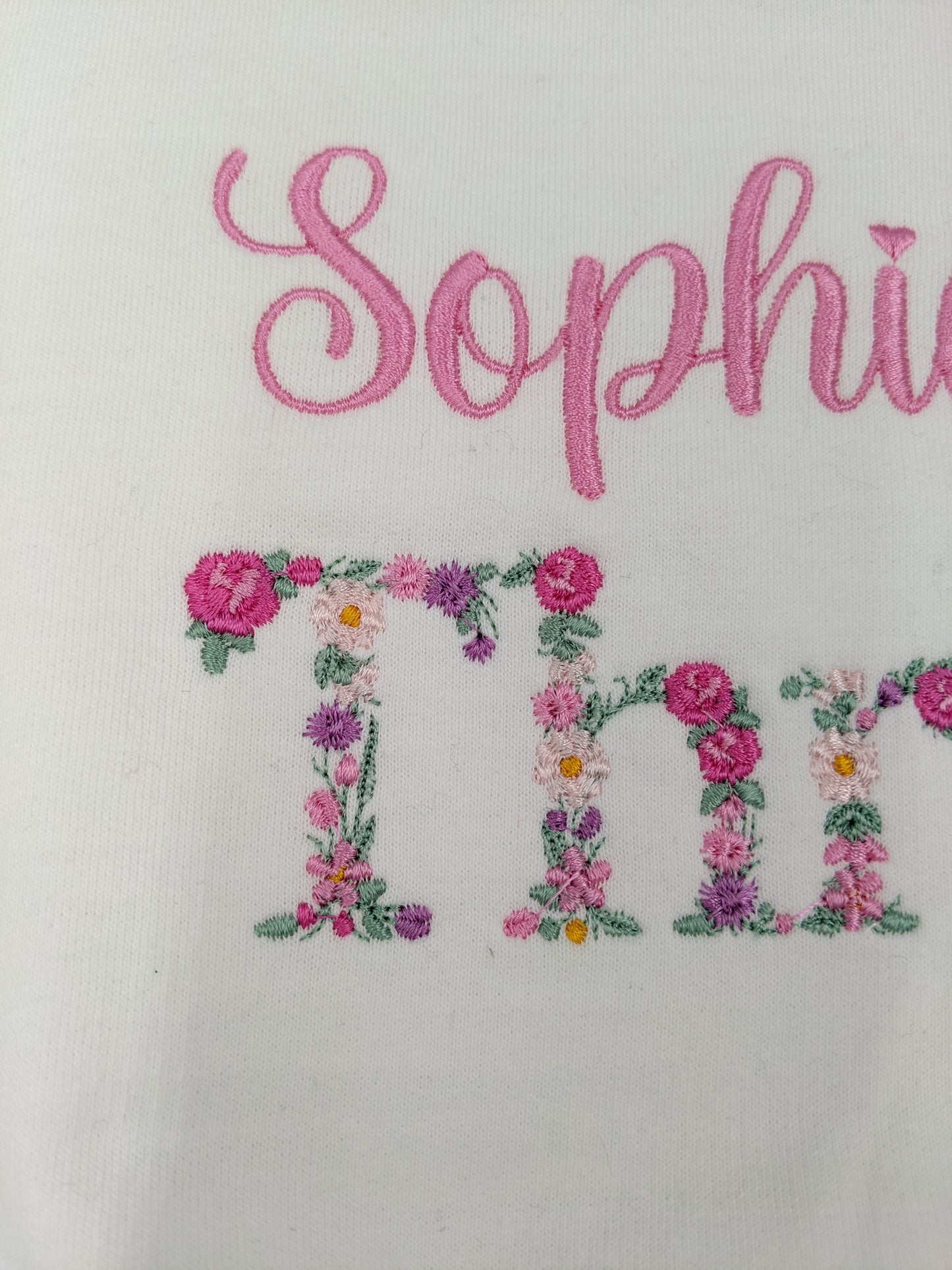 Children Personalised Birthday Sweatshirt with Monogram Floral Font- Embroidery - All AGE