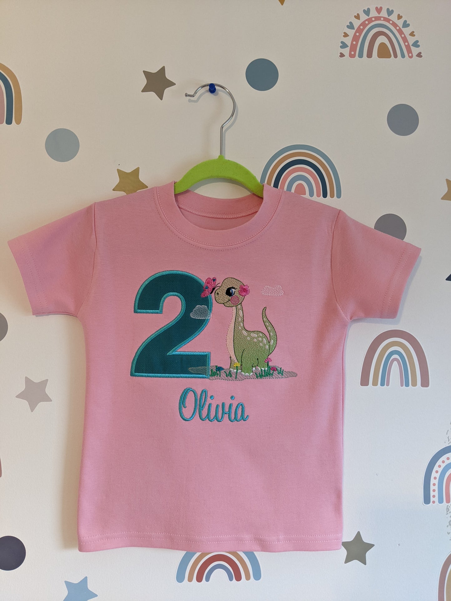 Girl's Sweatshirt or tshirt or Sweatshirt with Cute Dinosaur - Embroidery