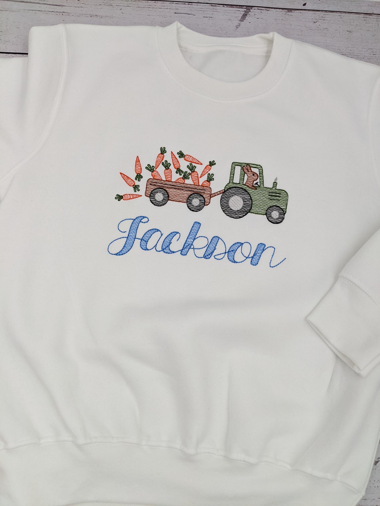 Personalised Easter Bunny Tractor Sweatshirt for kids | Easter Tractor | Easter Children's Tshirt | Embroidery
