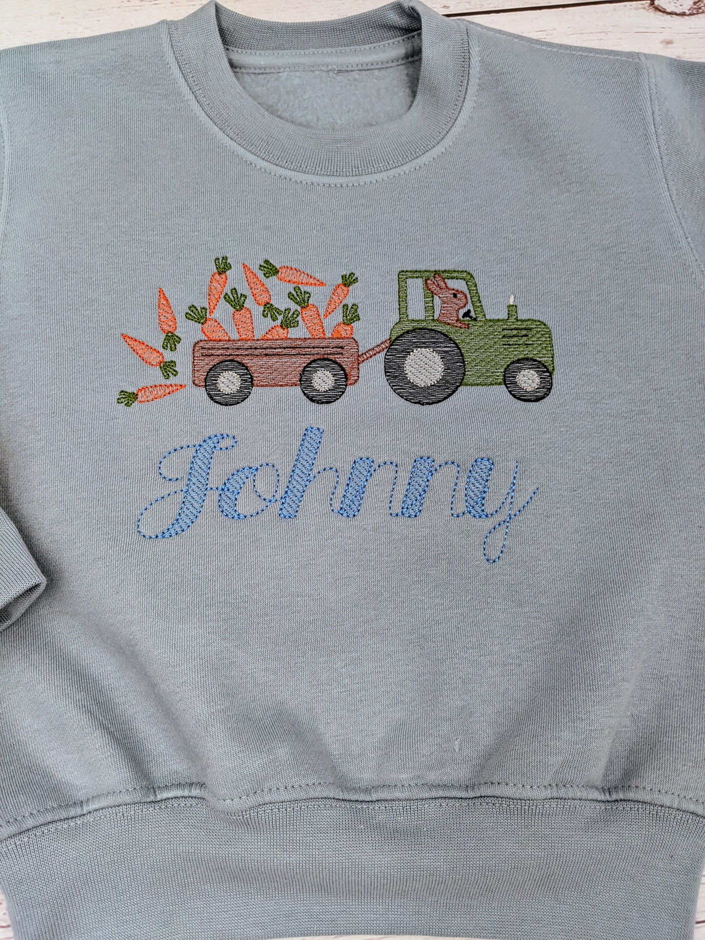 Personalised Easter Bunny Tractor Sweatshirt for kids | Easter Tractor | Easter Children's Tshirt | Embroidery