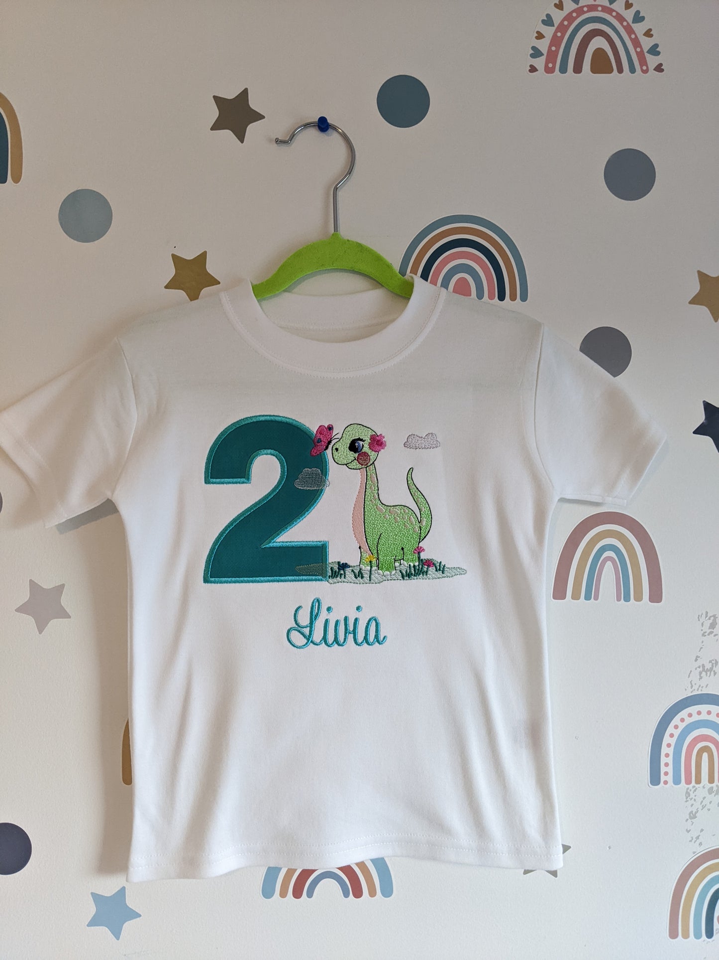 Girl's Sweatshirt or tshirt or Sweatshirt with Cute Dinosaur - Embroidery