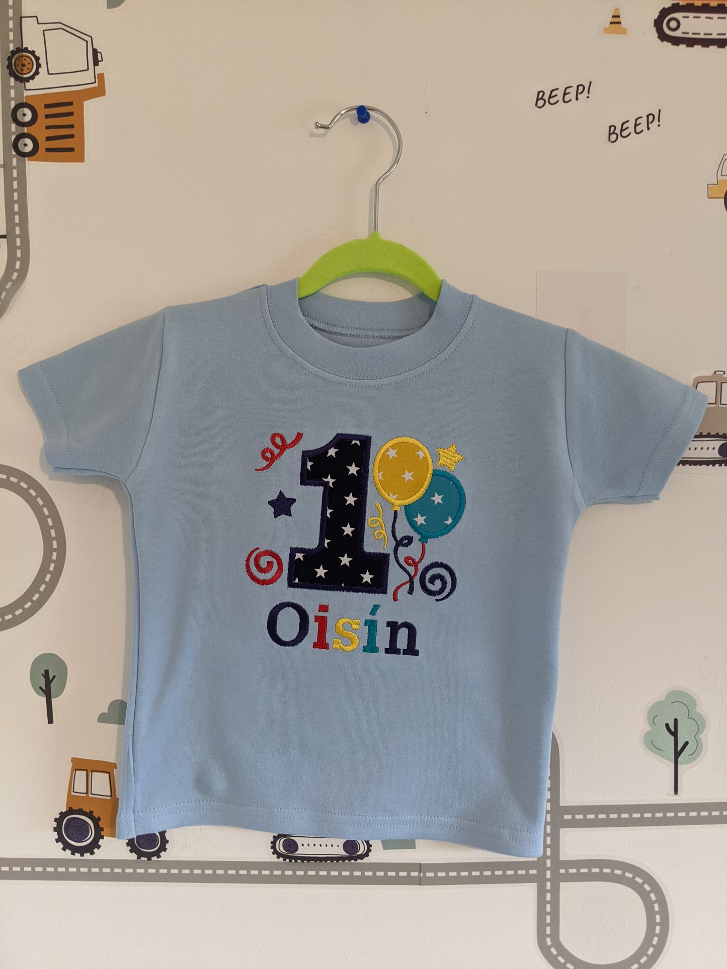 Personalised Birthday Tshirt Boy Balloon Party - Embroidery
