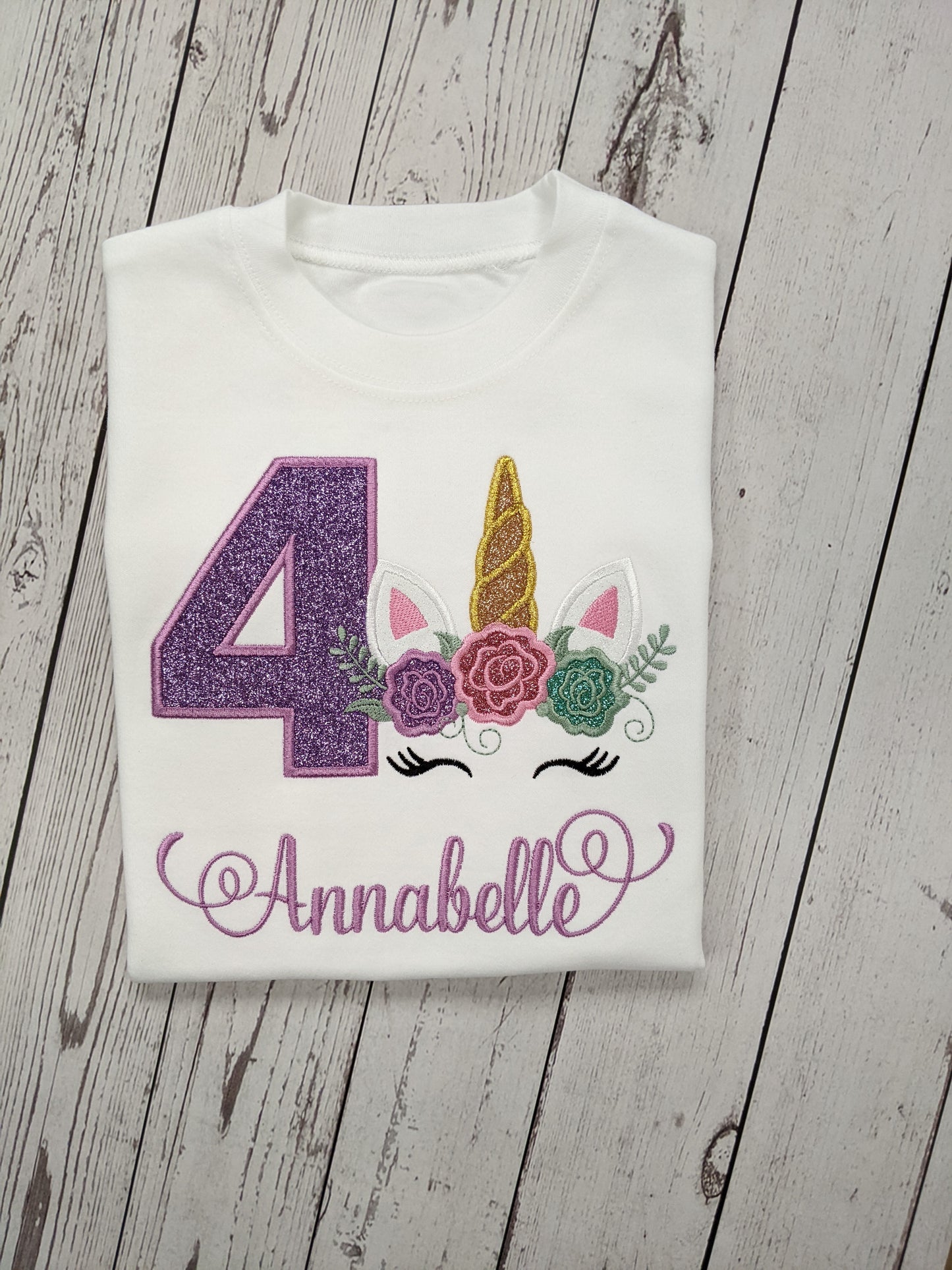Children Personalised Birthday Tshirt with Unicorn - Embroidery
