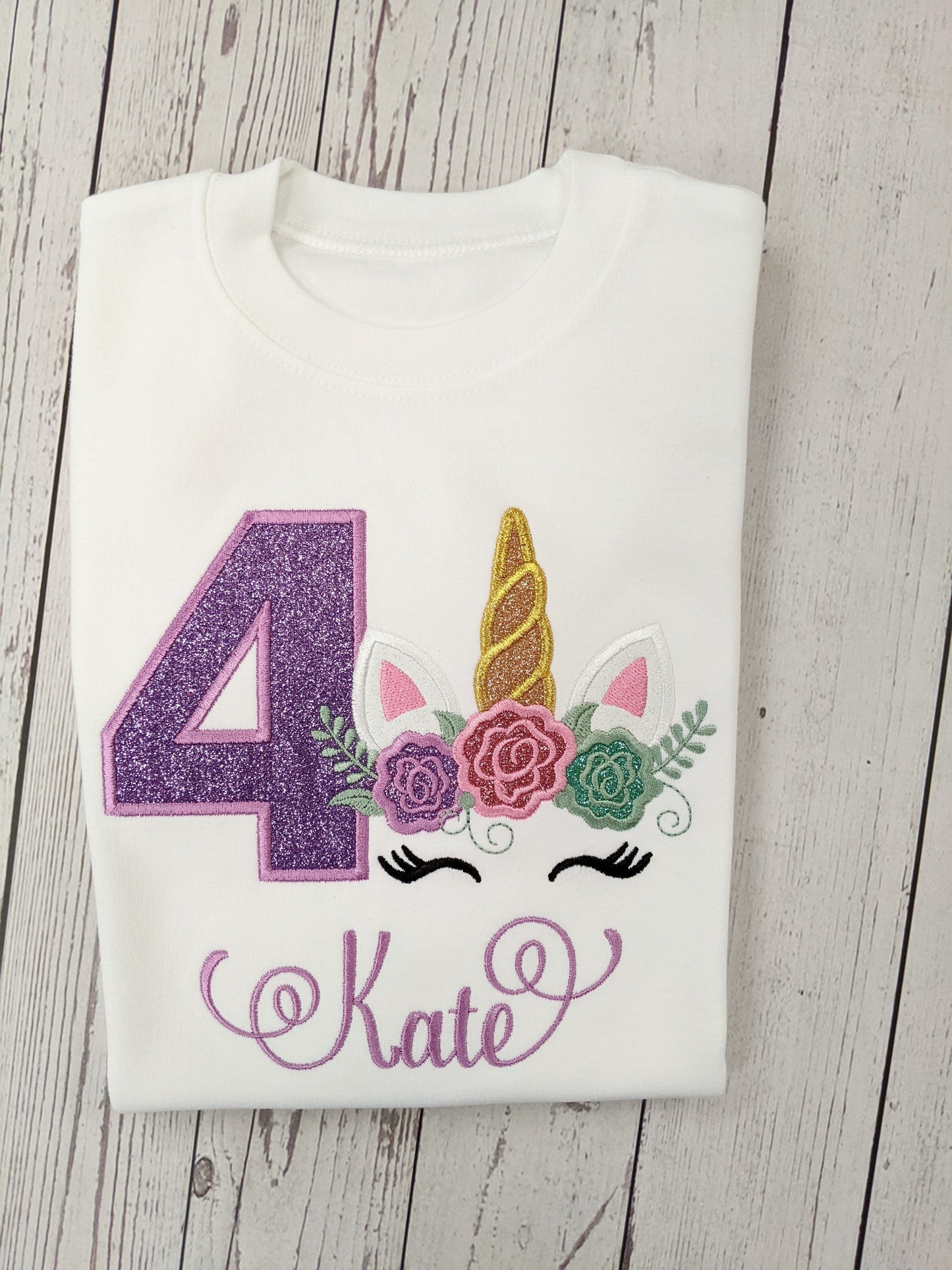 Children Personalised Birthday Tshirt with Unicorn - Embroidery