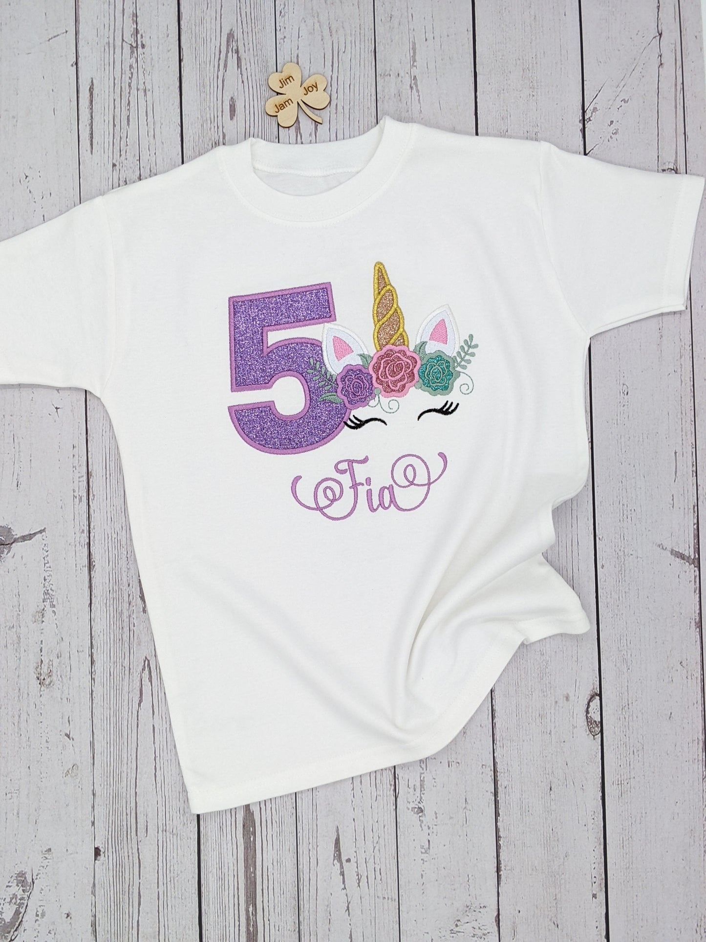 Children Personalised Birthday Tshirt with Unicorn - Embroidery