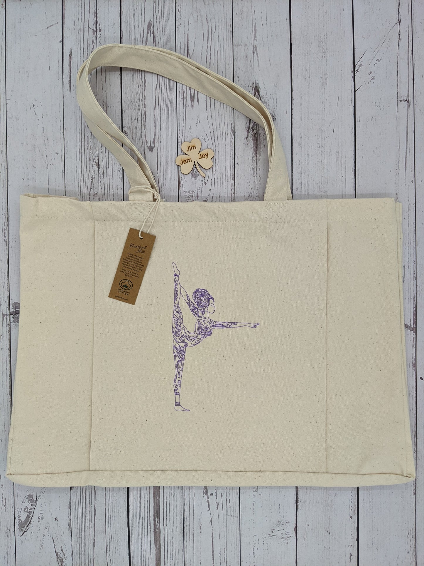 Personalised Organic Yoga Tote Bag with Yoga Poses - Embroidery